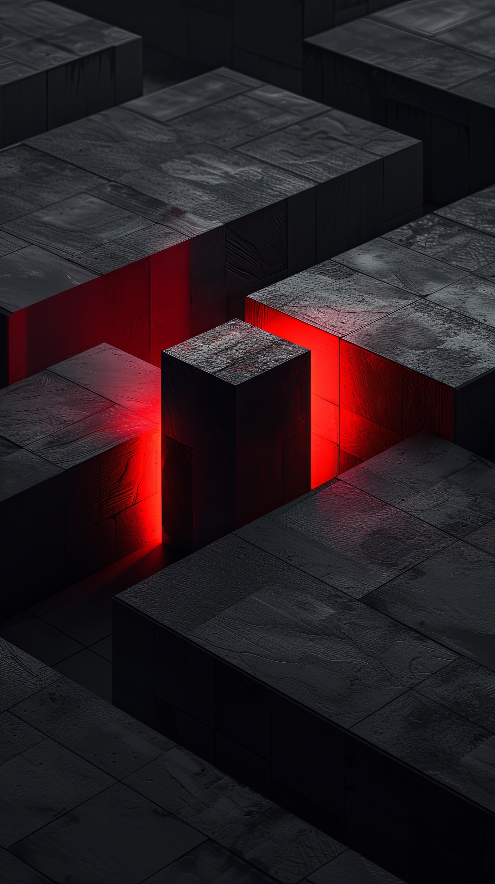 Abstract black cube background with red glowing light