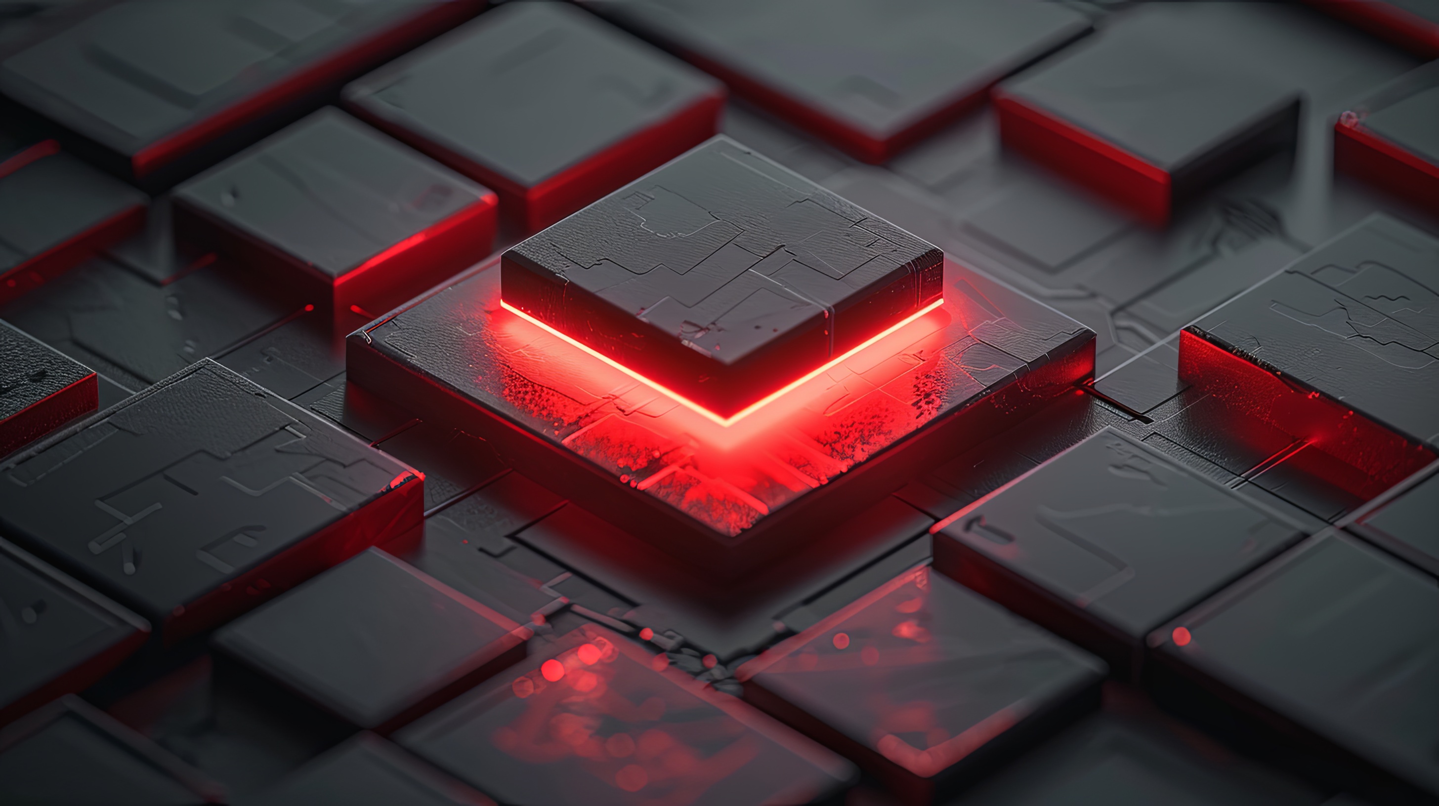 Abstract black cube background with red glowing light