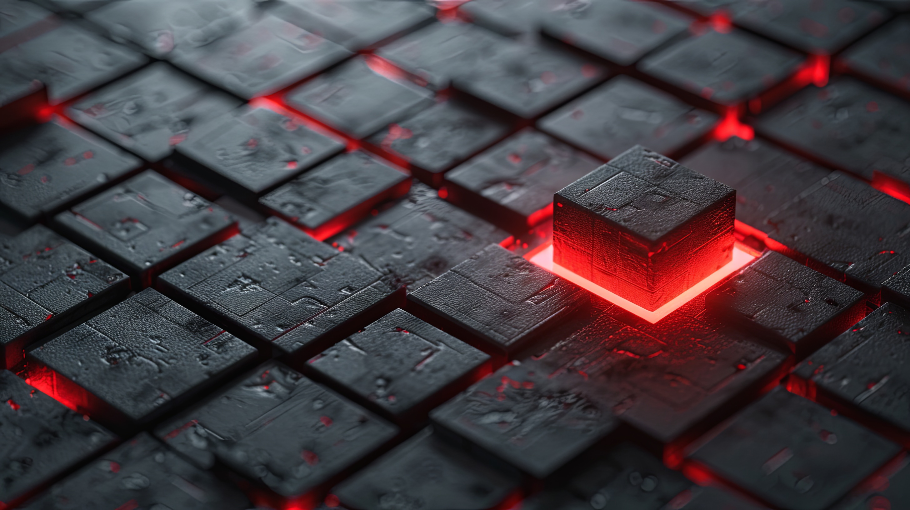 Abstract black cube background with red glowing light