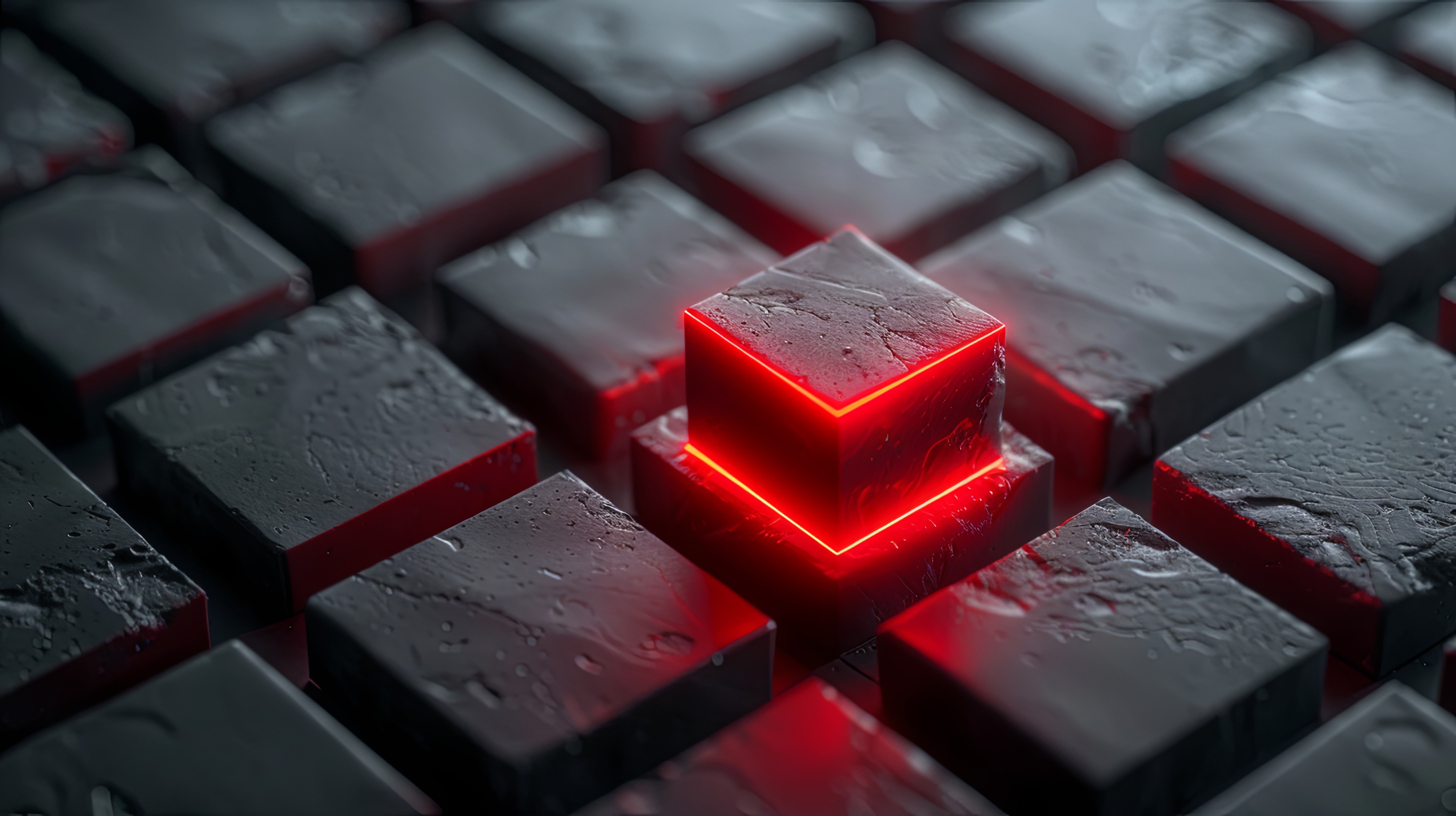 Abstract black cube background with red glowing light