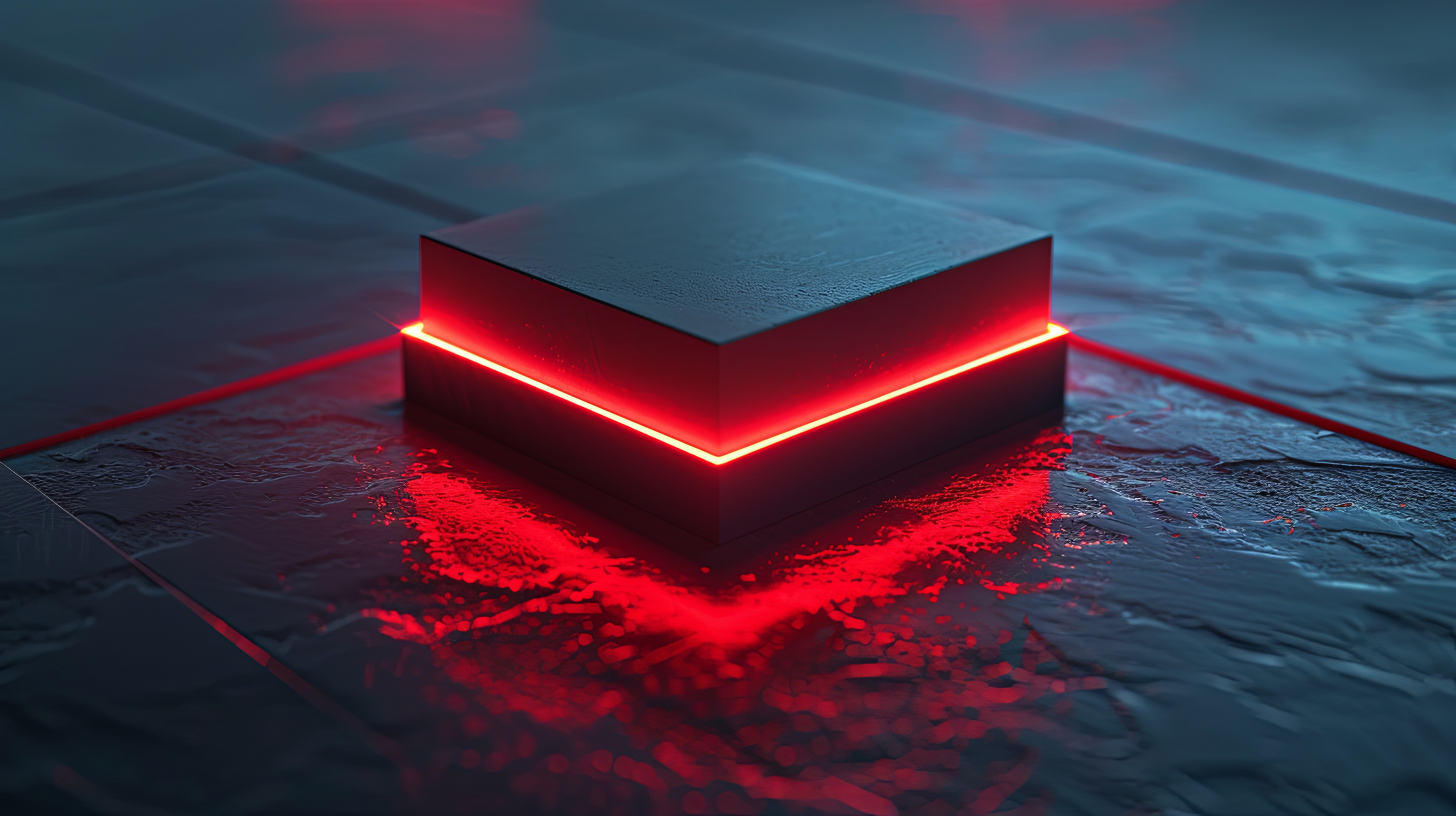 Abstract black cube background with red glowing light