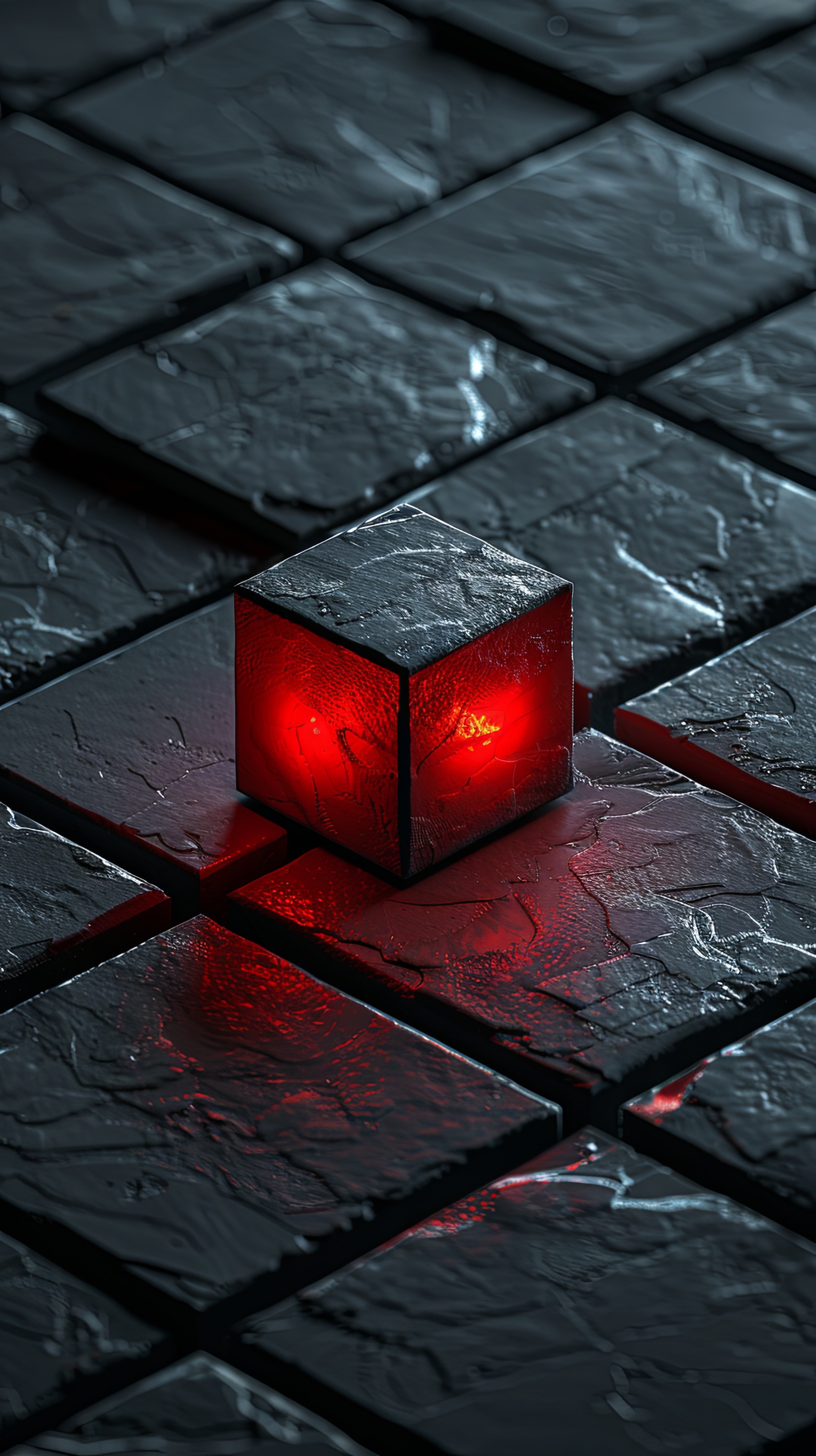 Abstract black cube background with red glowing light