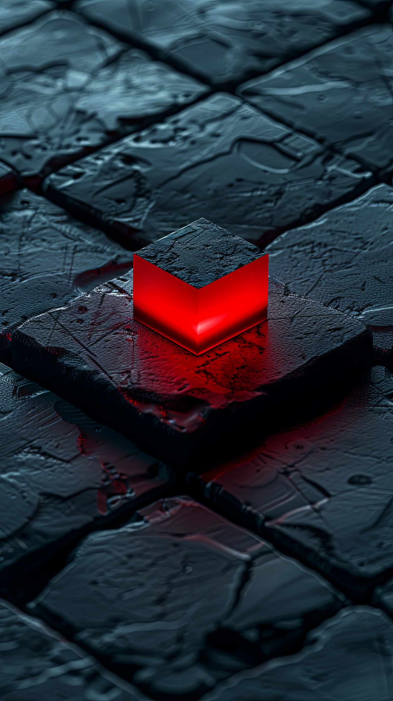 Abstract black cube background with red glowing light