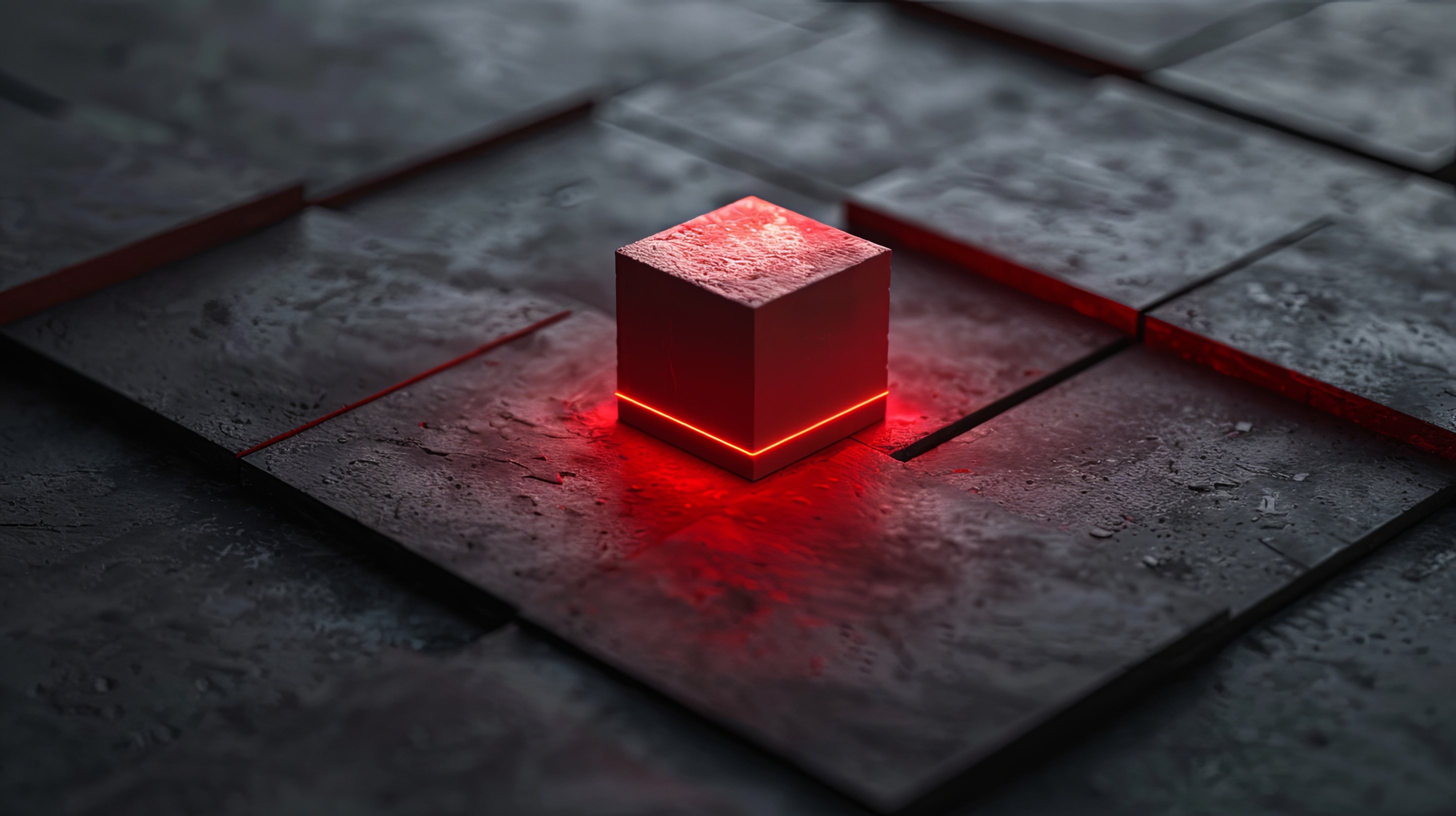 Abstract black cube background with red glowing light