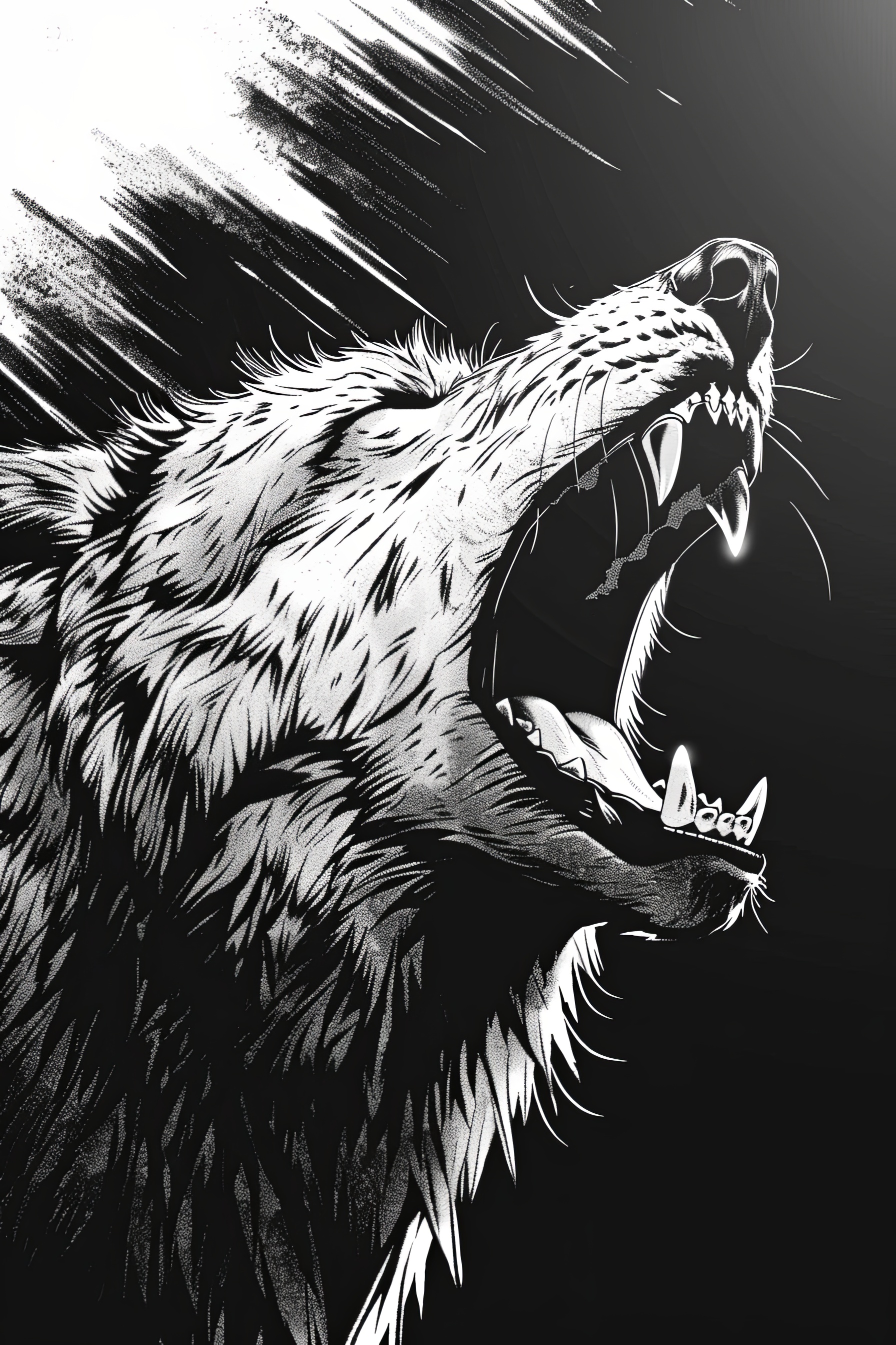 Close up of a wolf's howling in black and white