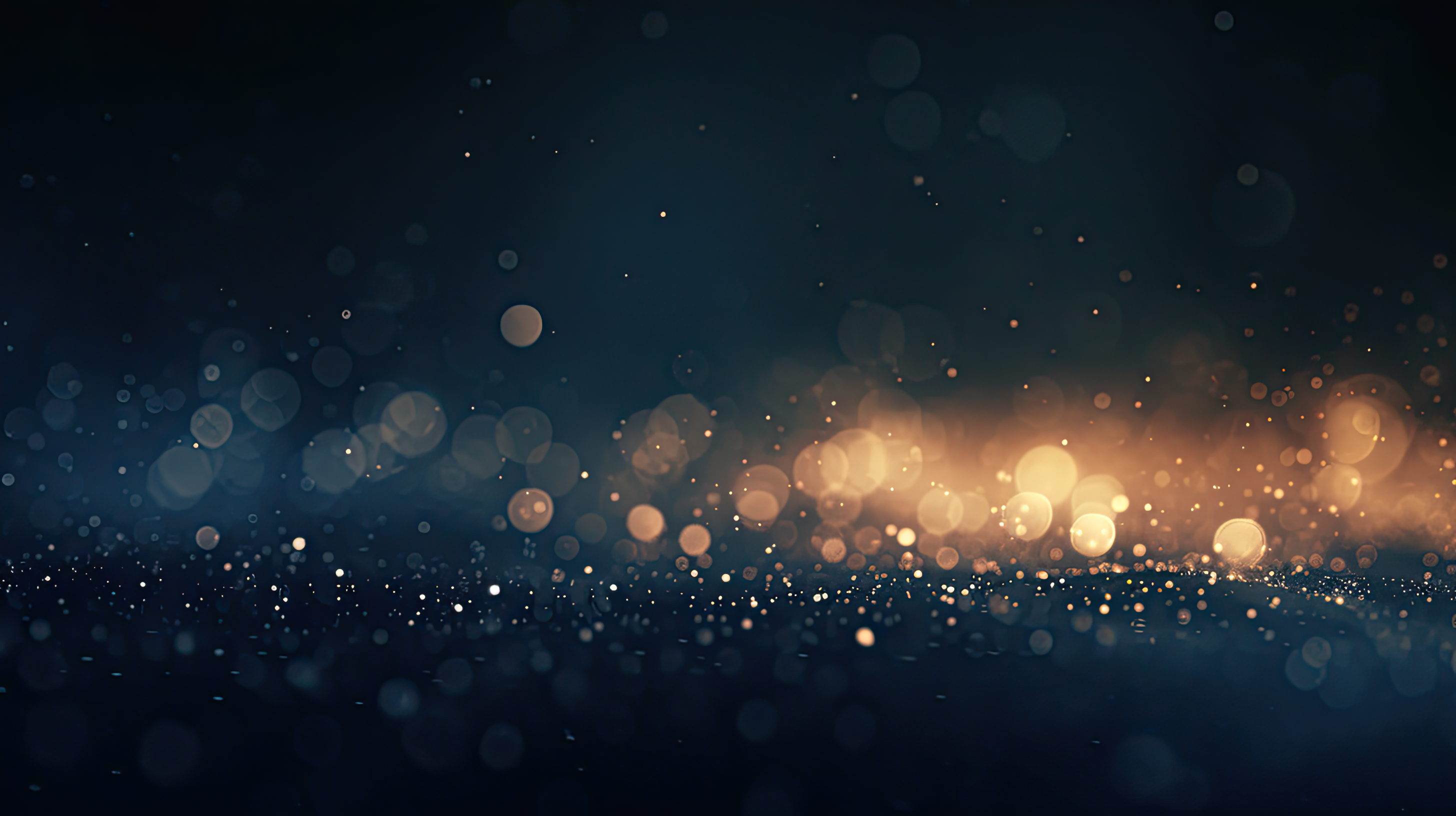 Golden particles are in air with depth of field and bokeh, Abstract background with particles in dark background