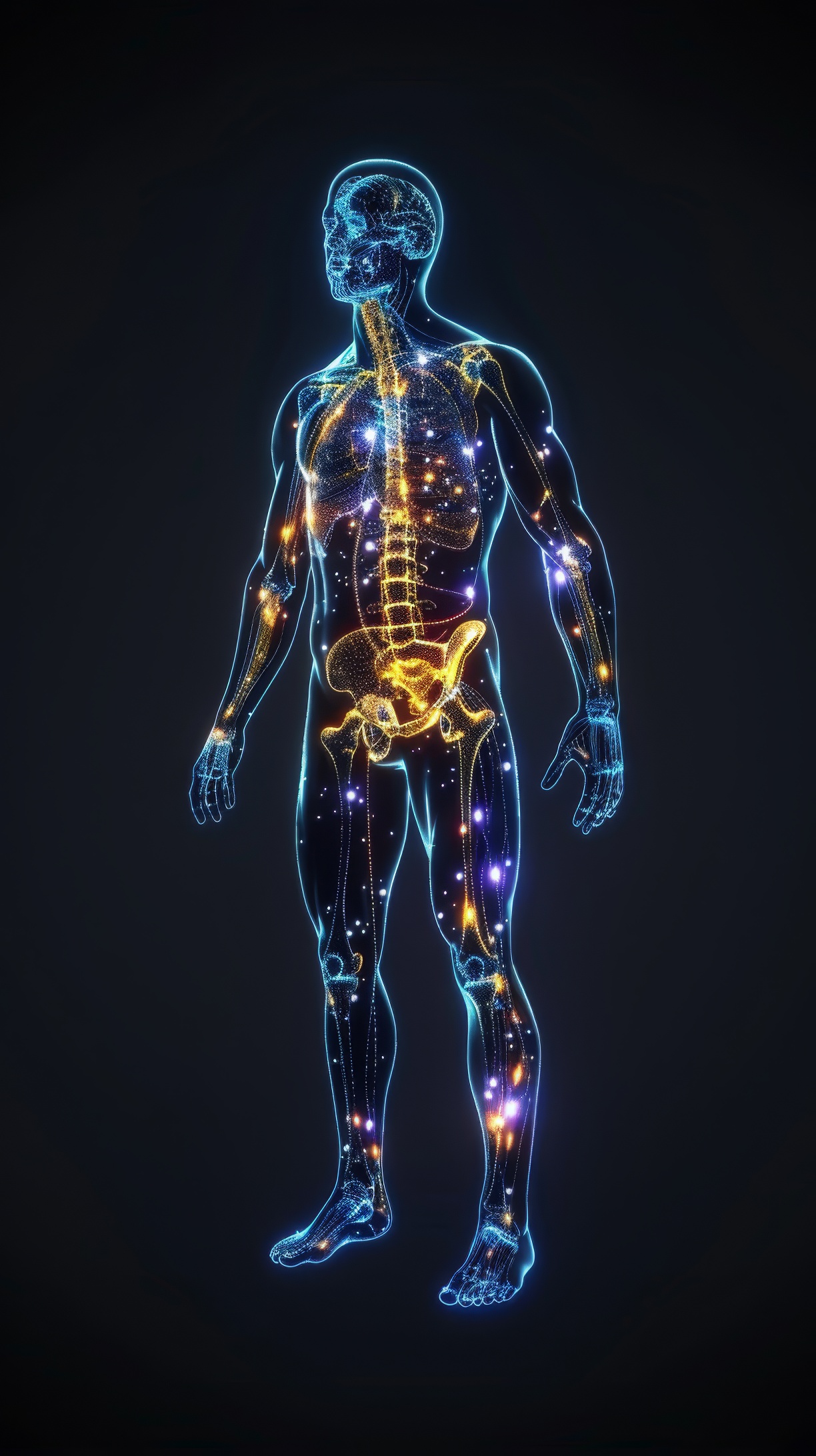 Illustration of glowing body standing man