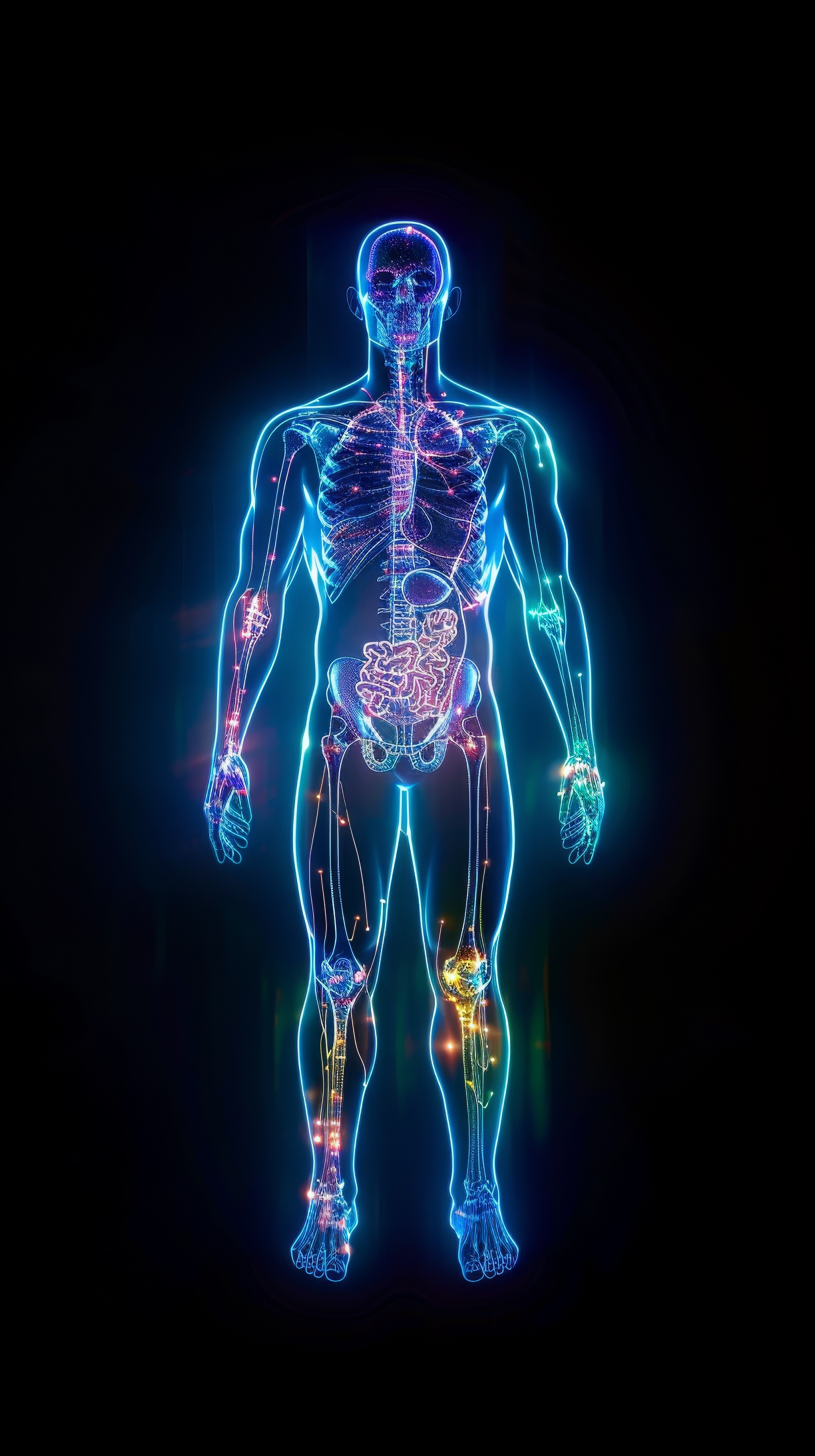 Illustration of glowing body standing man