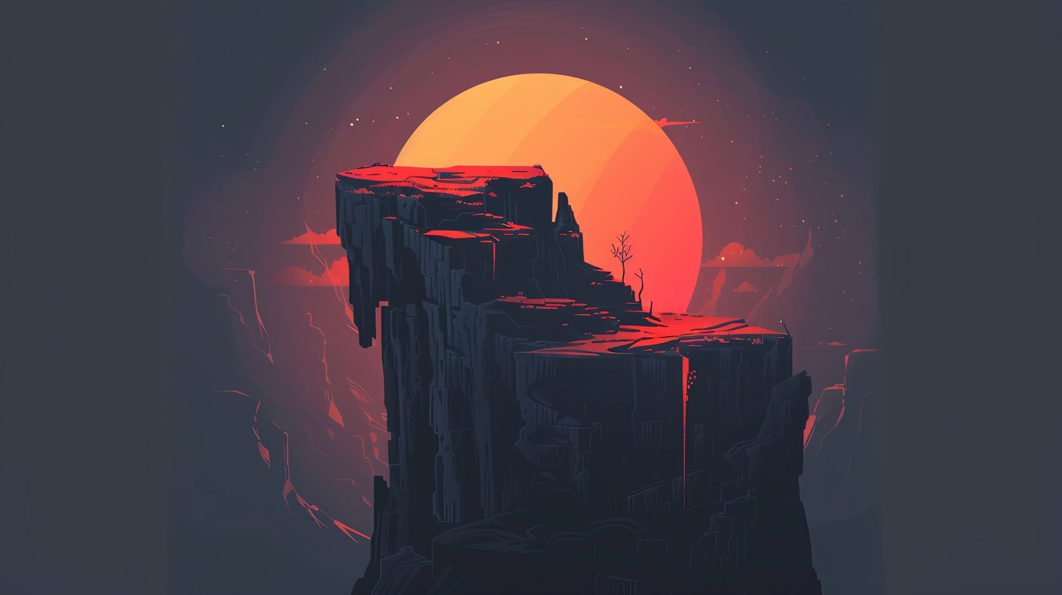 Landscape of the sunrise mountain, minimal wallpaper