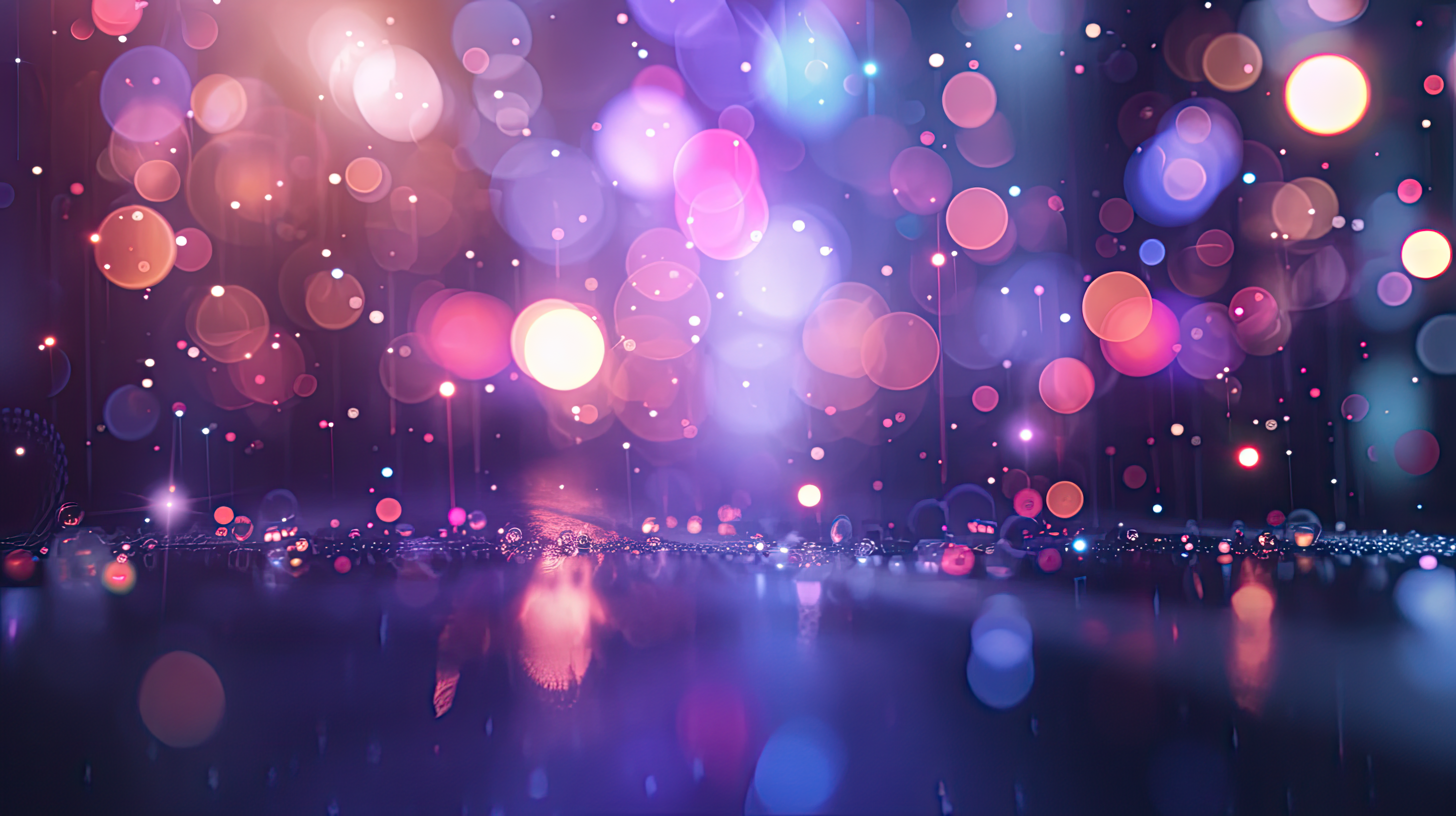 Multicolored particles are in air with depth of field and bokeh, Abstract background with particles in dark background