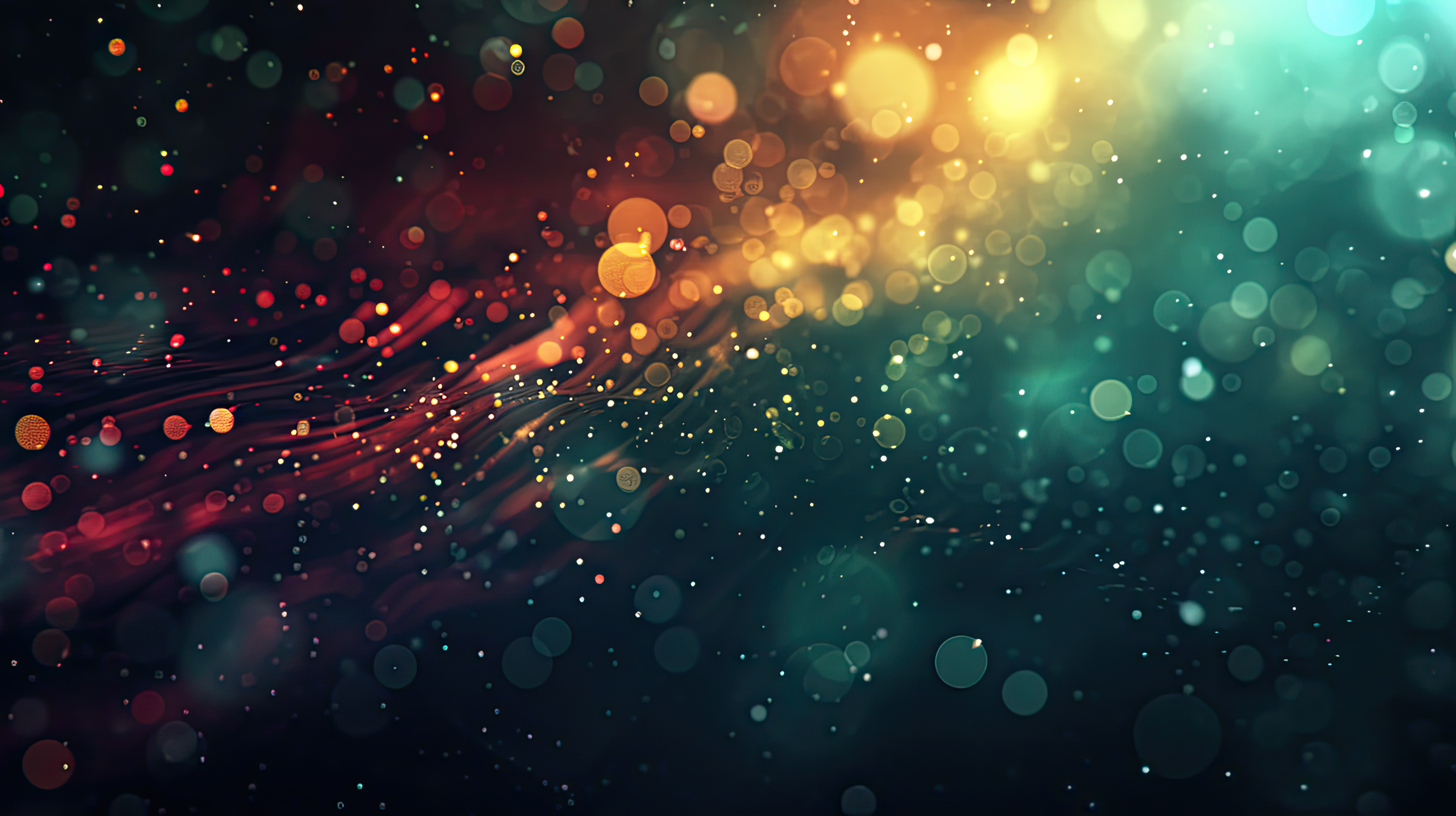 Multicolored particles are in air with depth of field and bokeh, Abstract background with particles in dark background