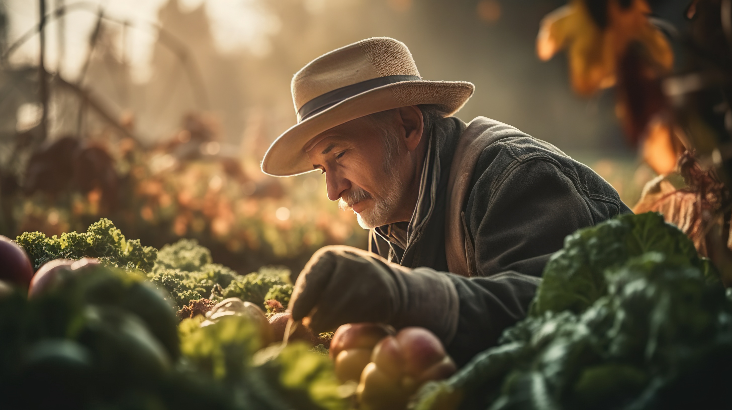 A farmer planting seeds in a fertile field, AI generative