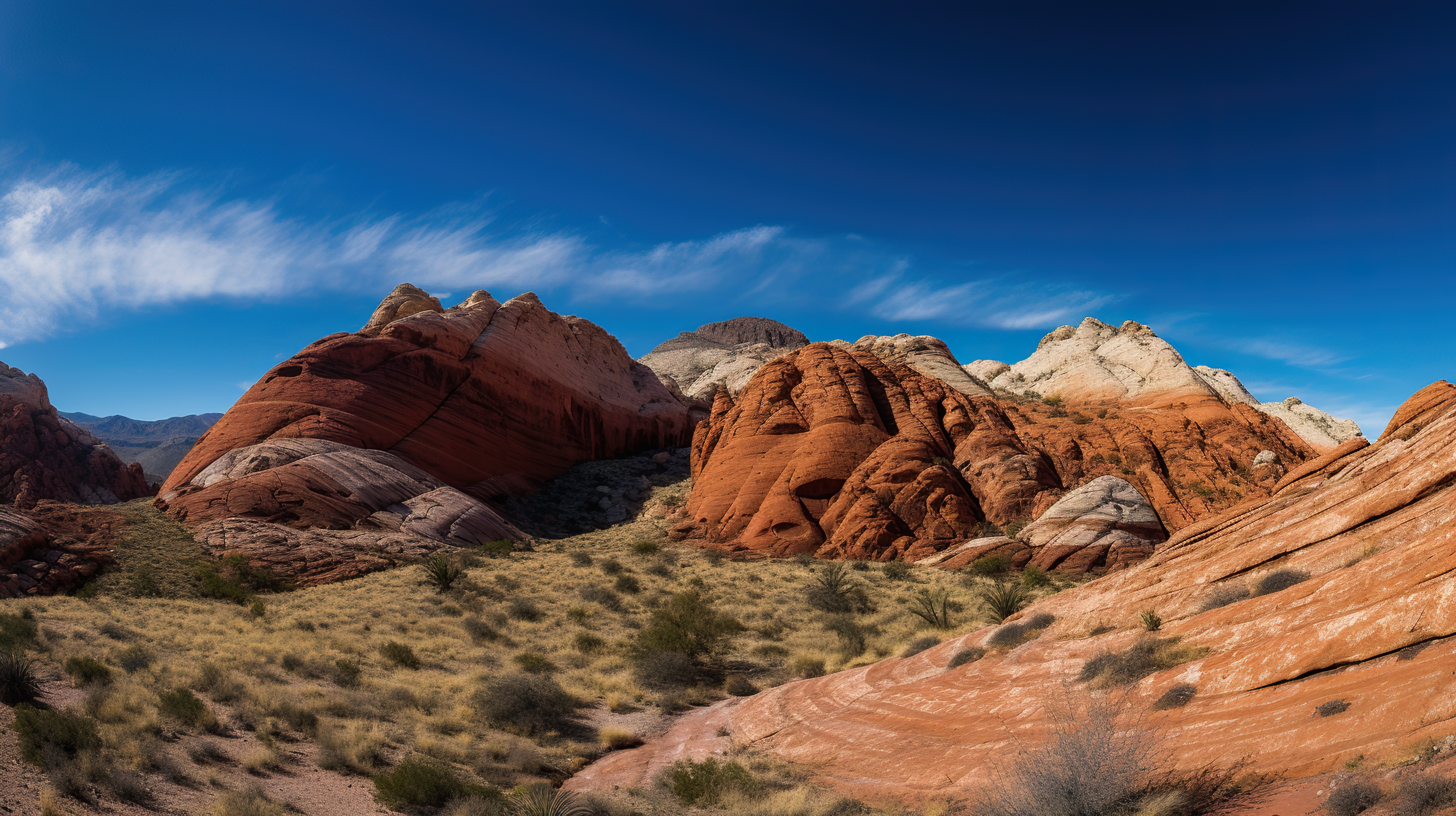 Beautiful red sandstones cliffs, desert view with the blue sky