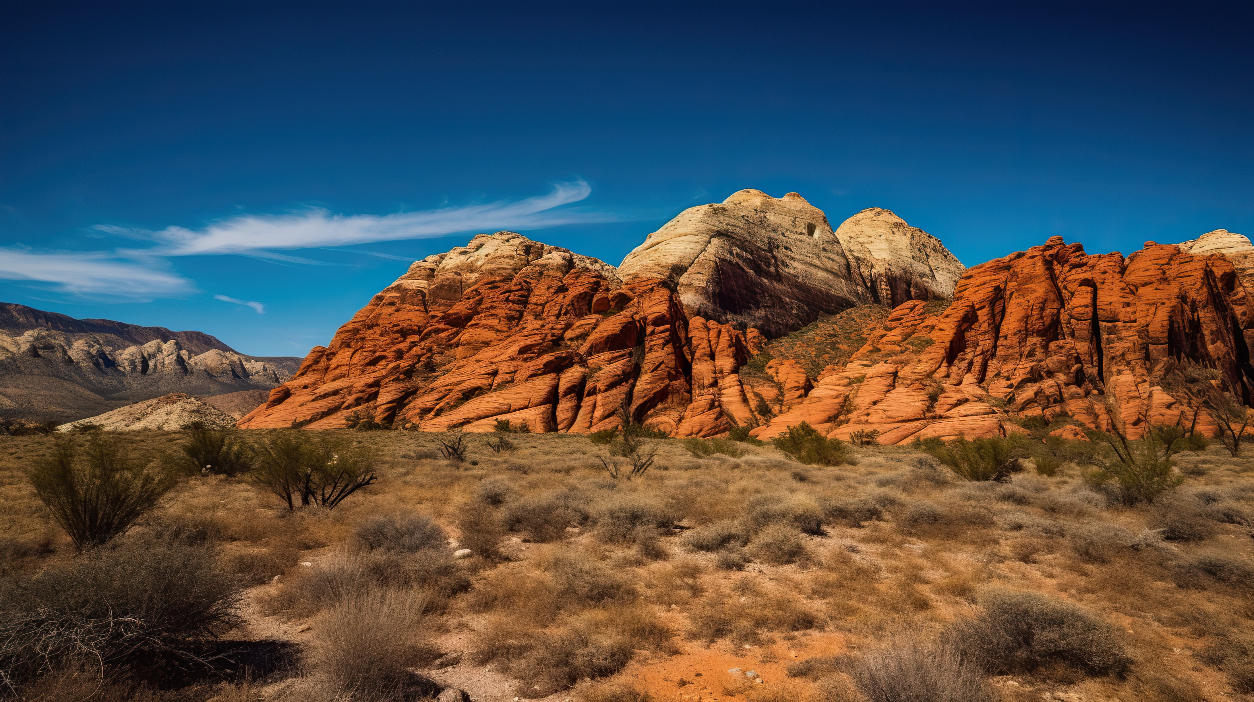 Beautiful red sandstones cliffs, desert view with the blue sky