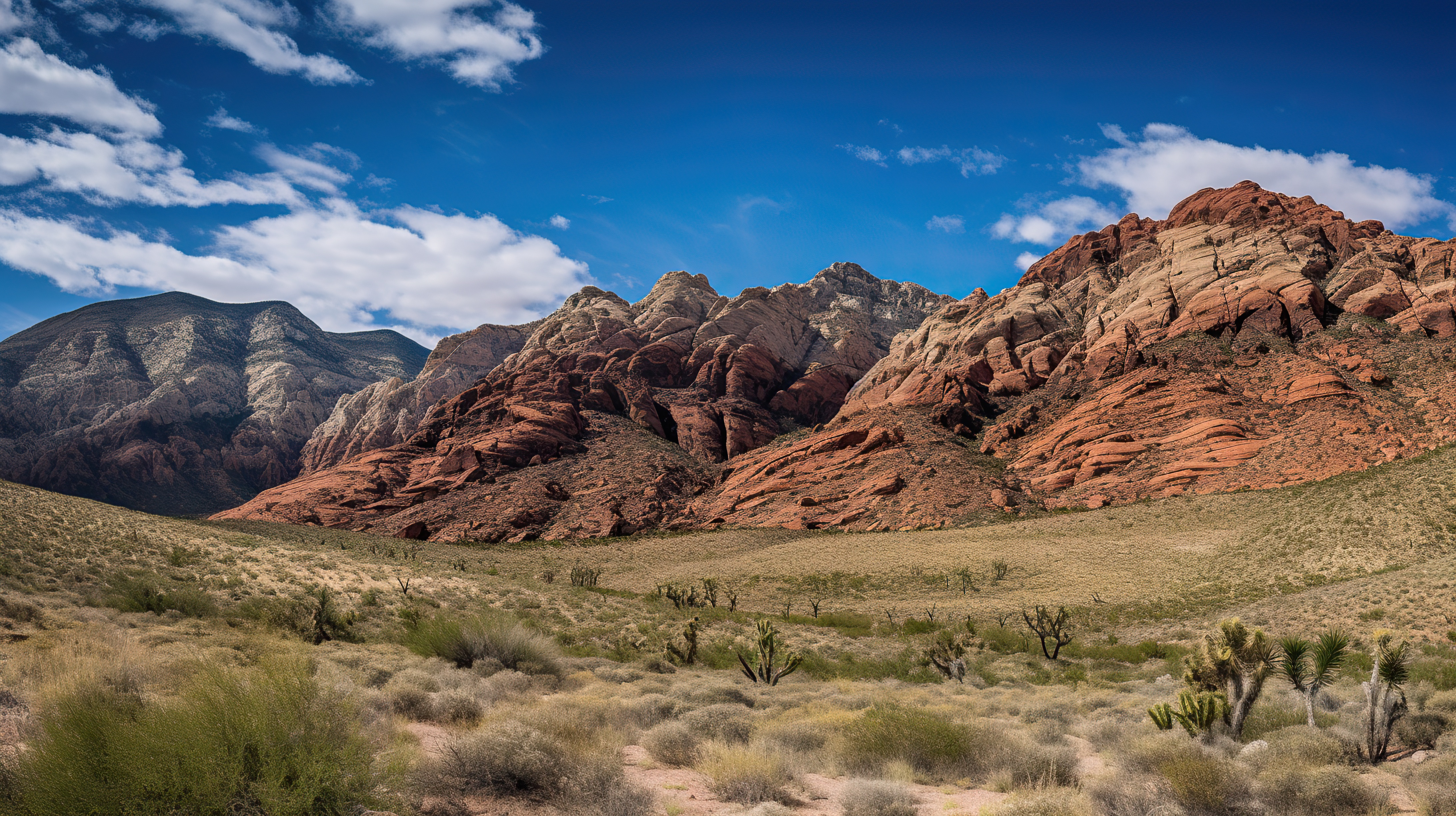 Beautiful red sandstones cliffs, desert view with the blue sky