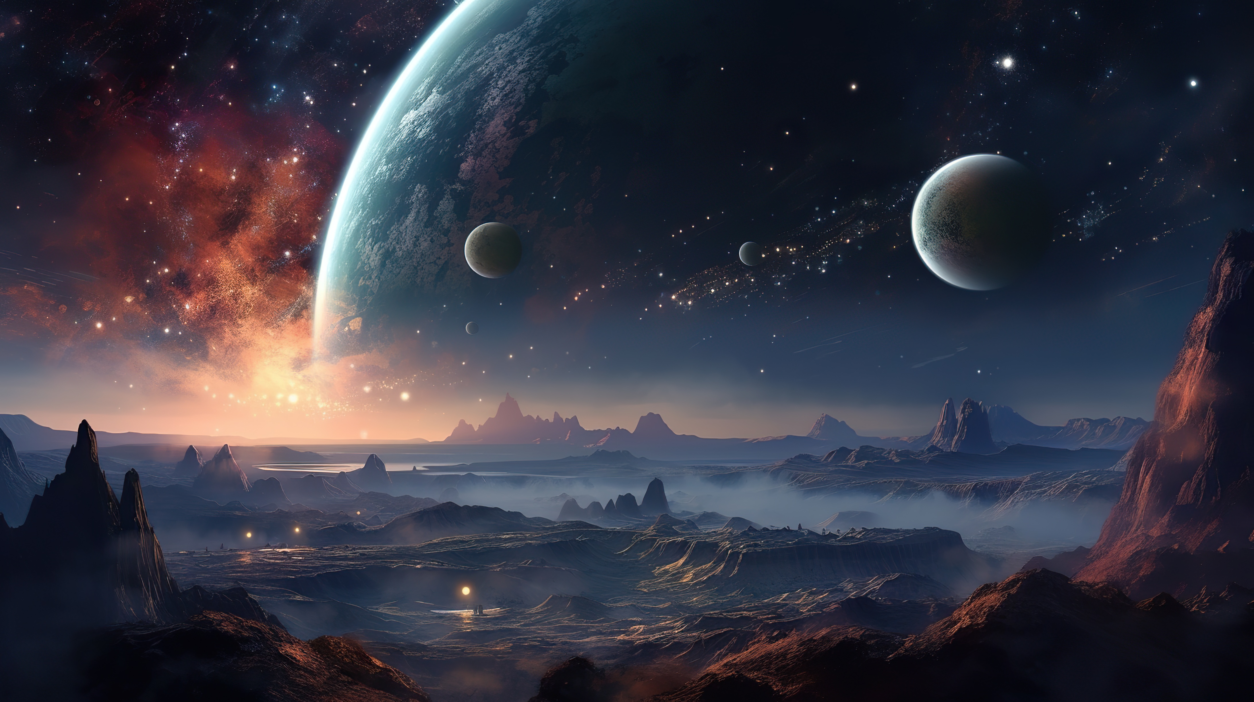 Celestial Scene with Planets, Stars and Galaxy