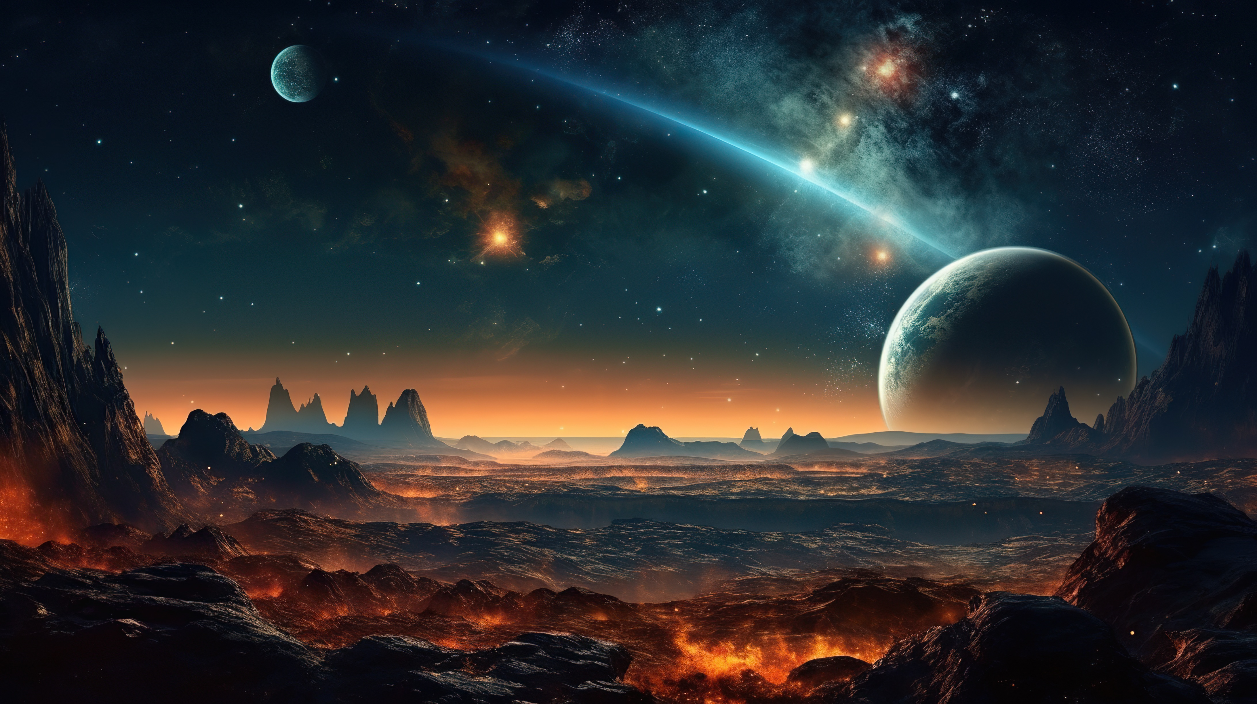 Celestial Scene with Planets, Stars and Galaxy