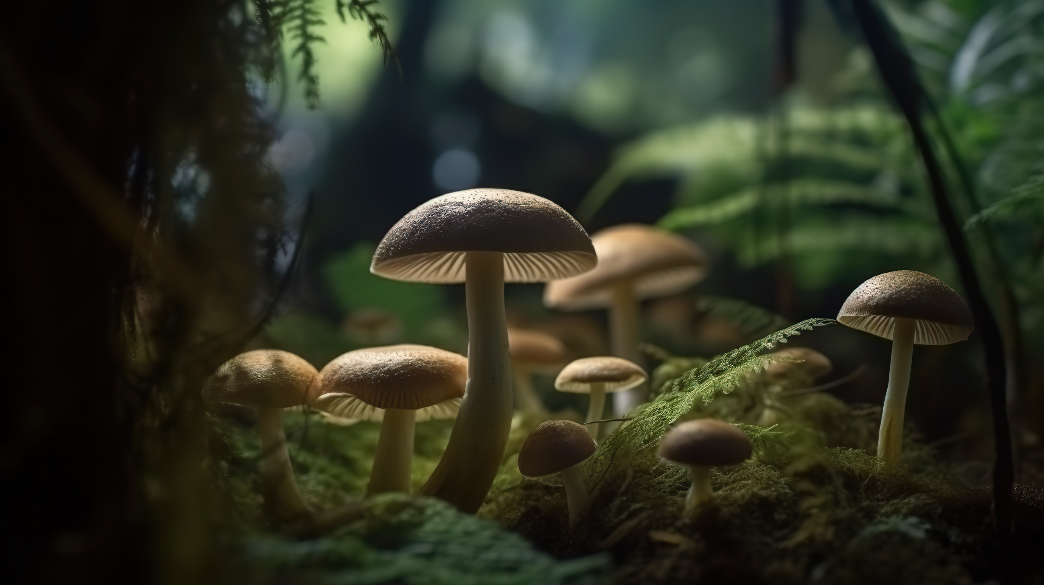Close-up shot of Mushrooms in the Forest