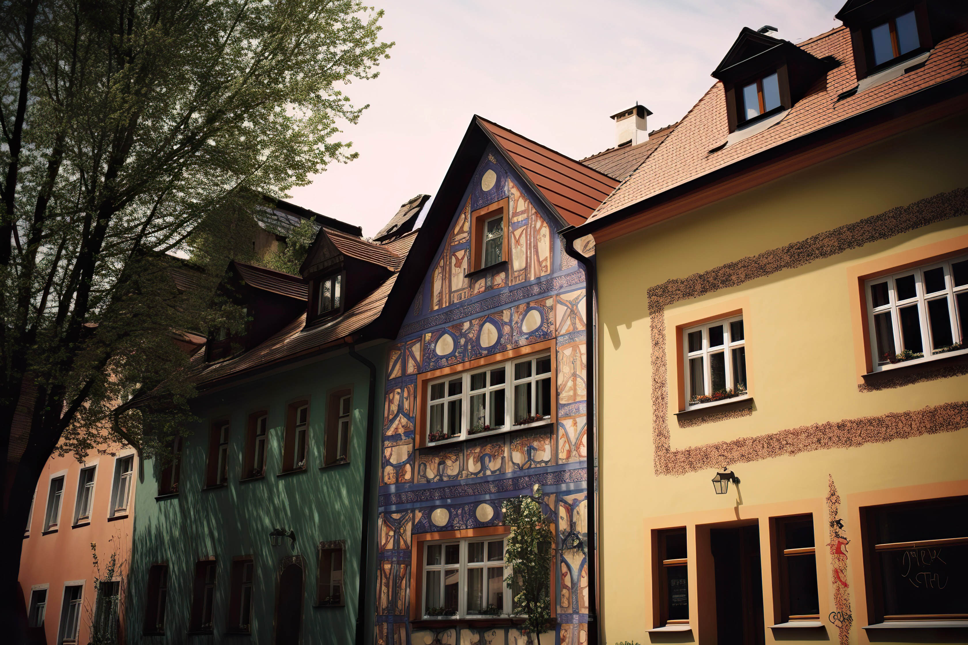 Colorful Row of Houses, AI Generative
