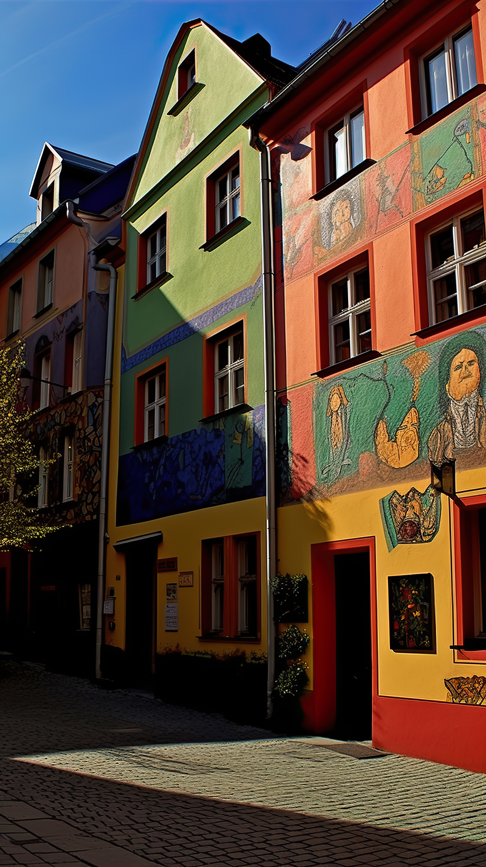Colorful row of buildings, AI generative