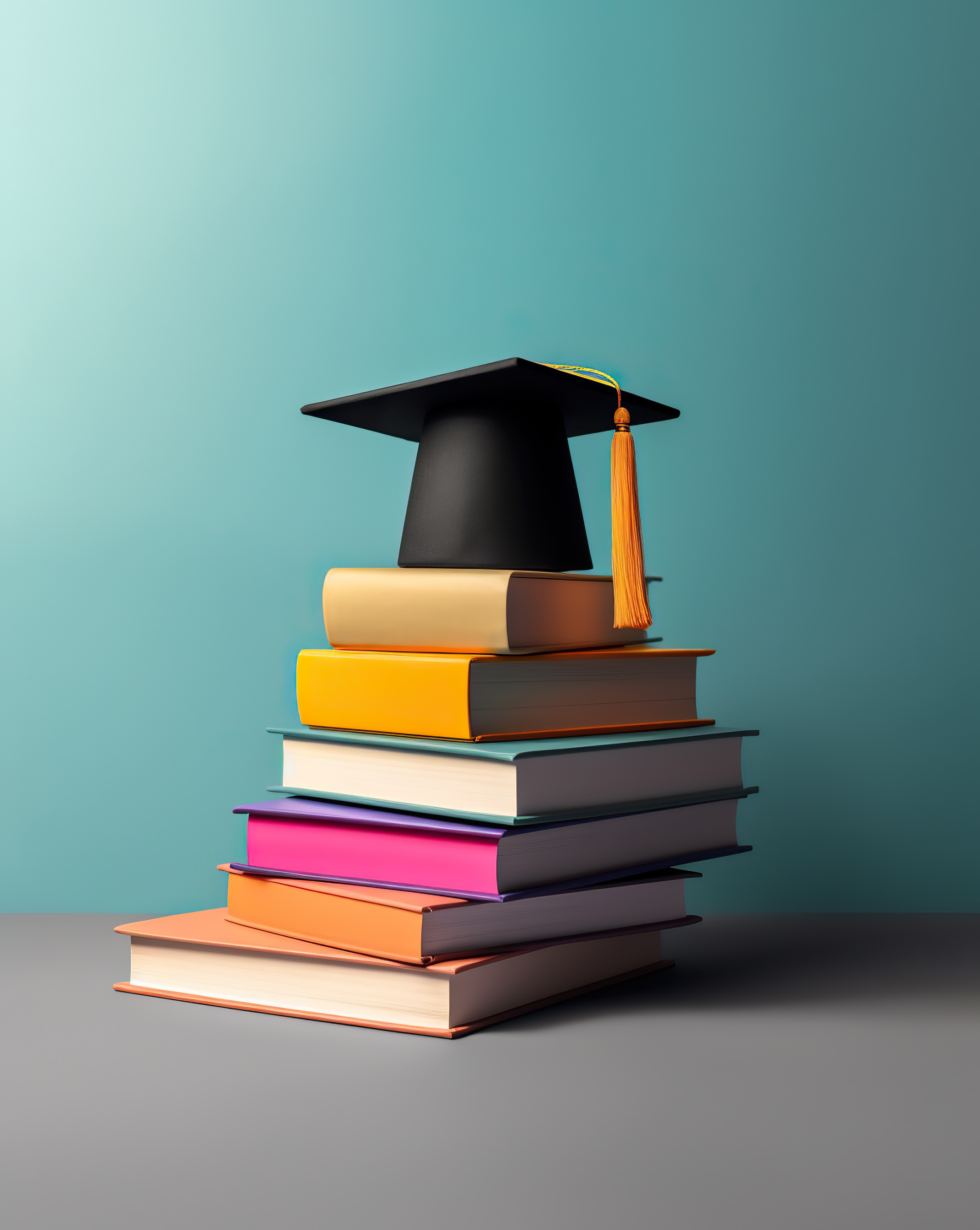 Graduation Cap on Stack of Books, AI generative