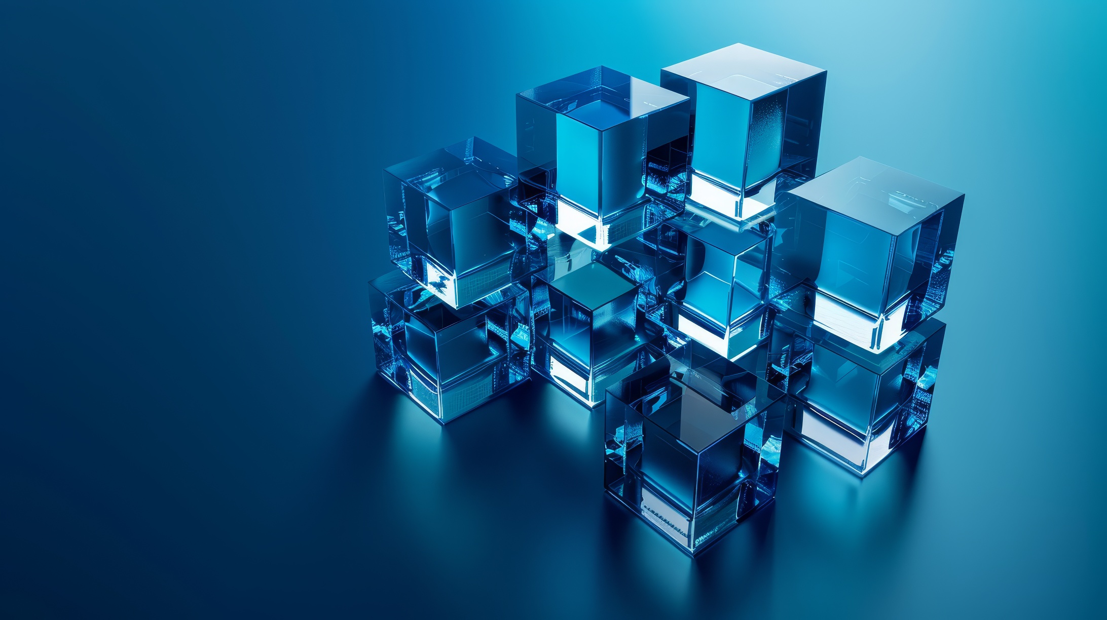 Abstract background of glass cubes and blue background