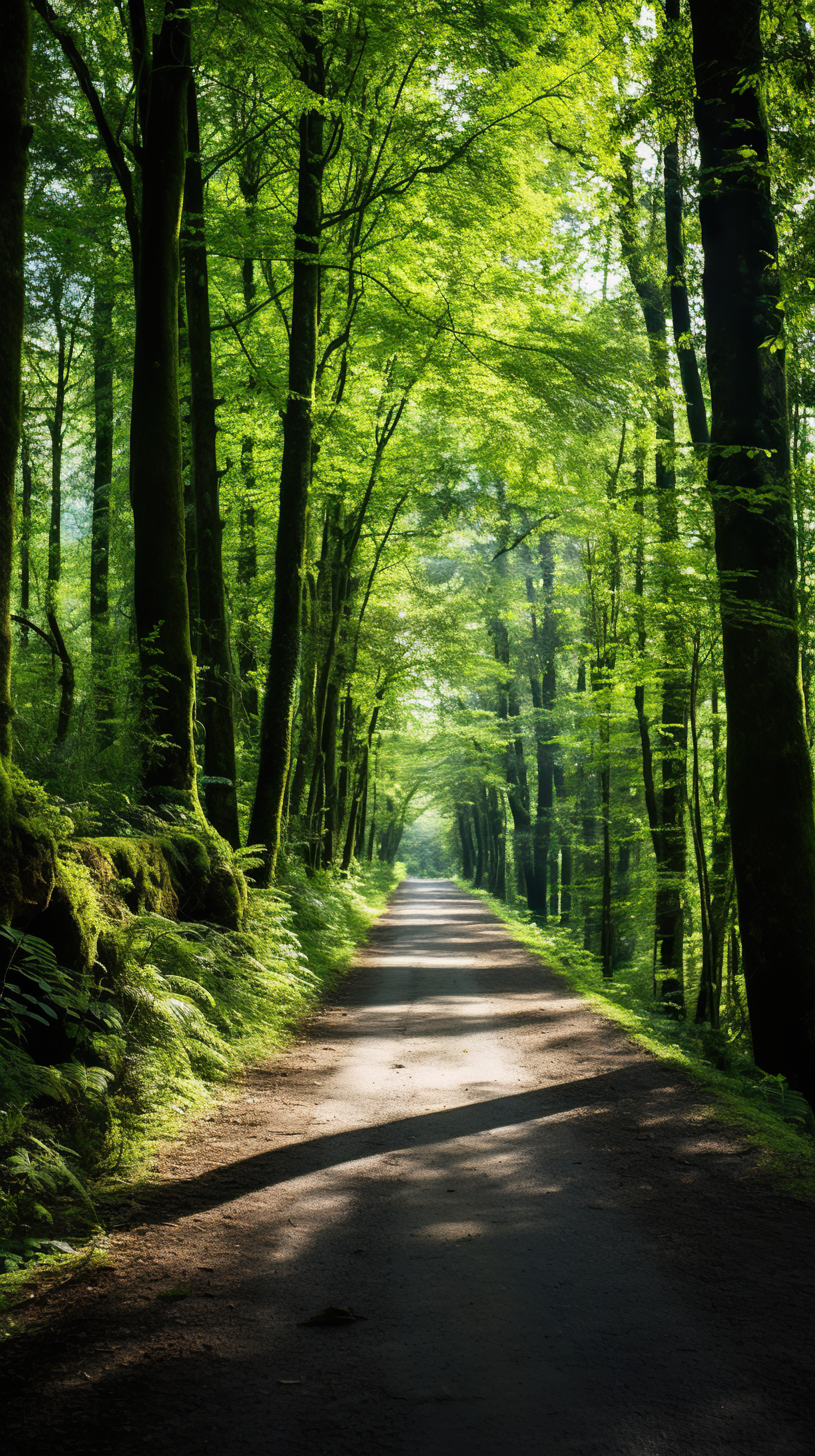 Asphalt road in beautiful green forest