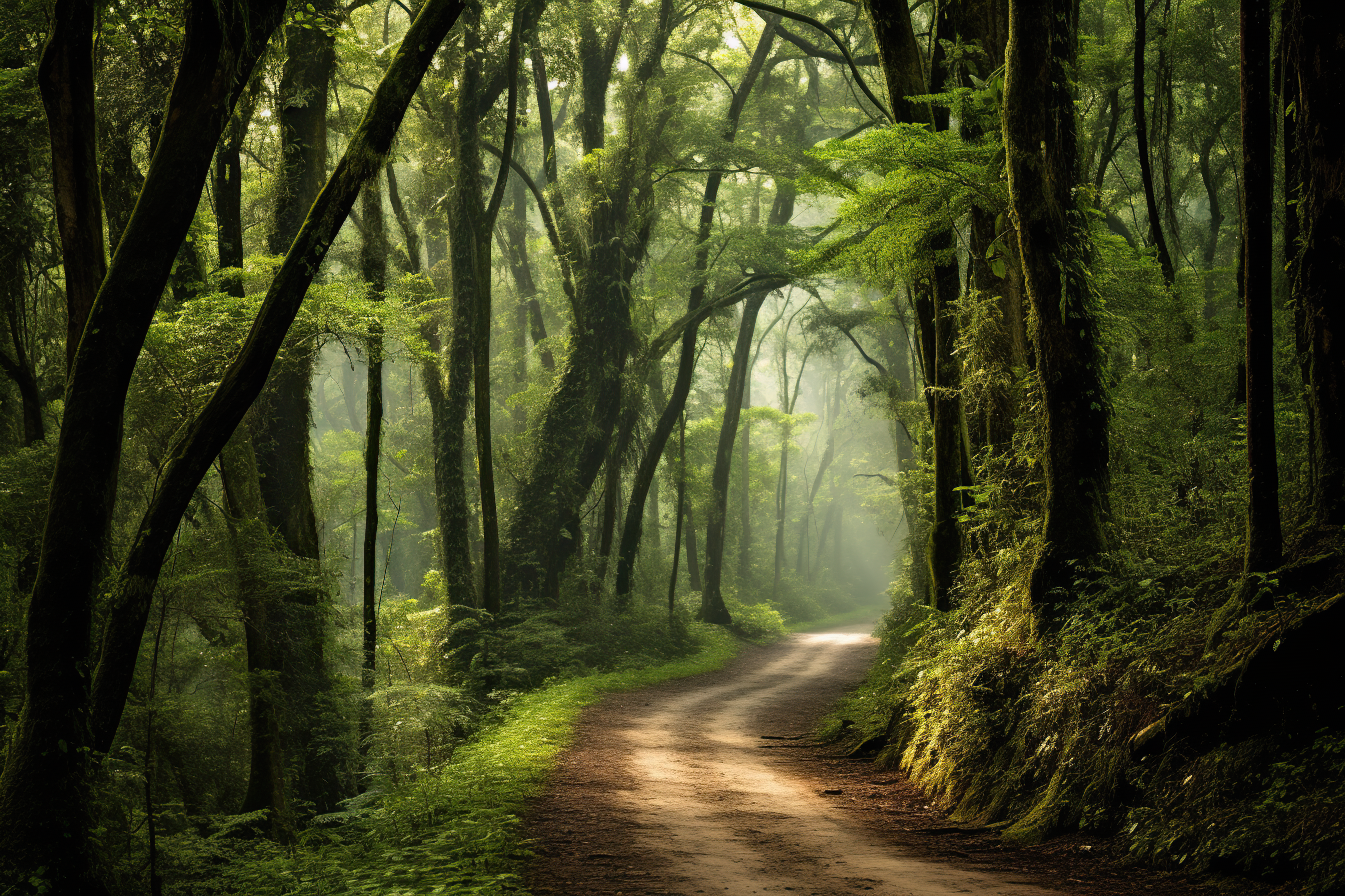 Asphalt road in beautiful green forest