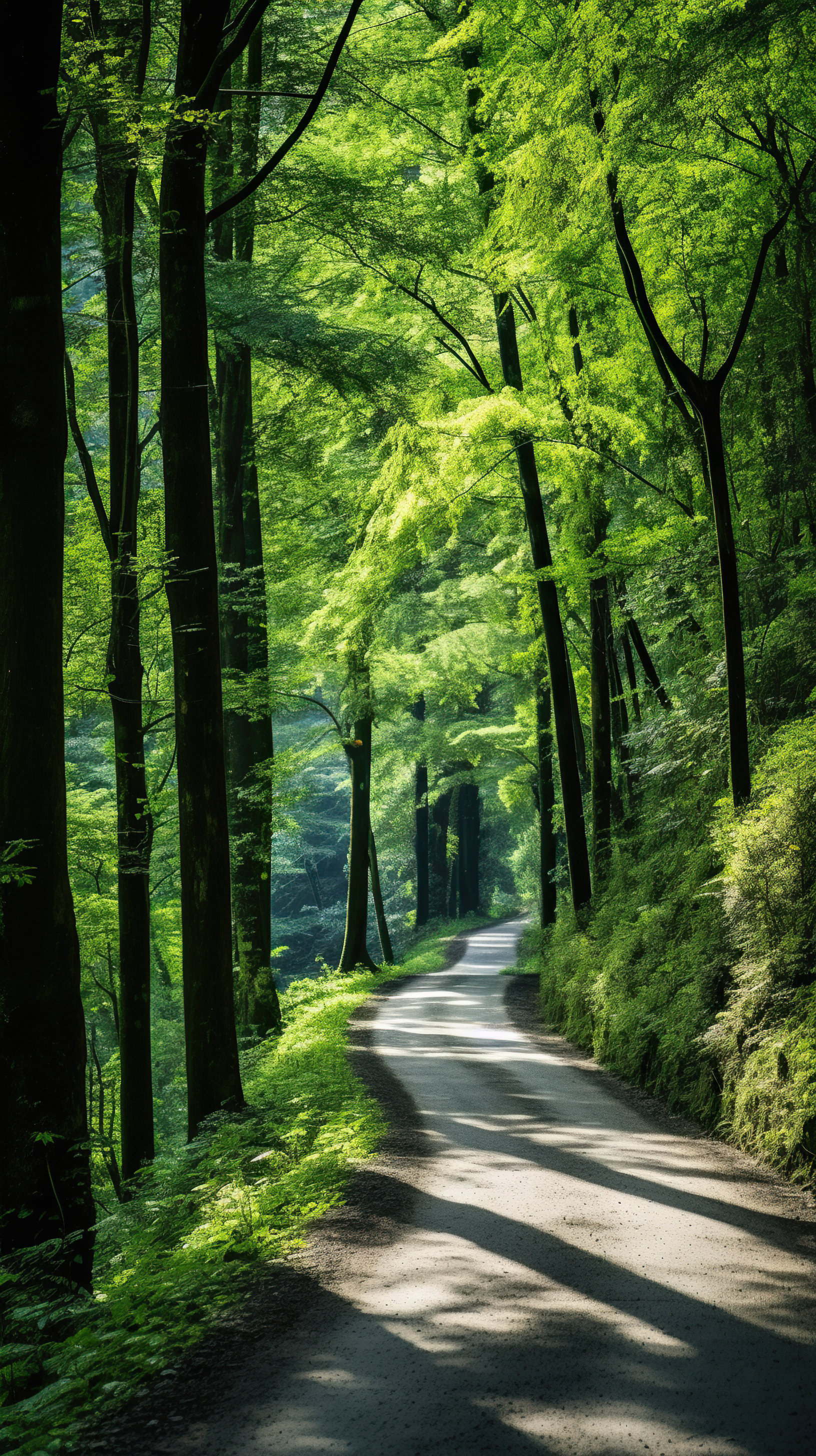 Asphalt road in beautiful green forest