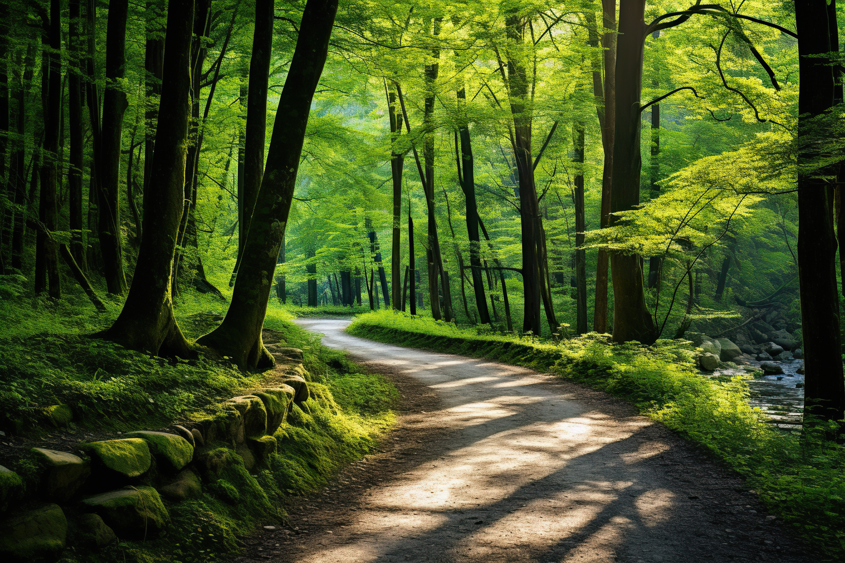 Asphalt road in beautiful green forest