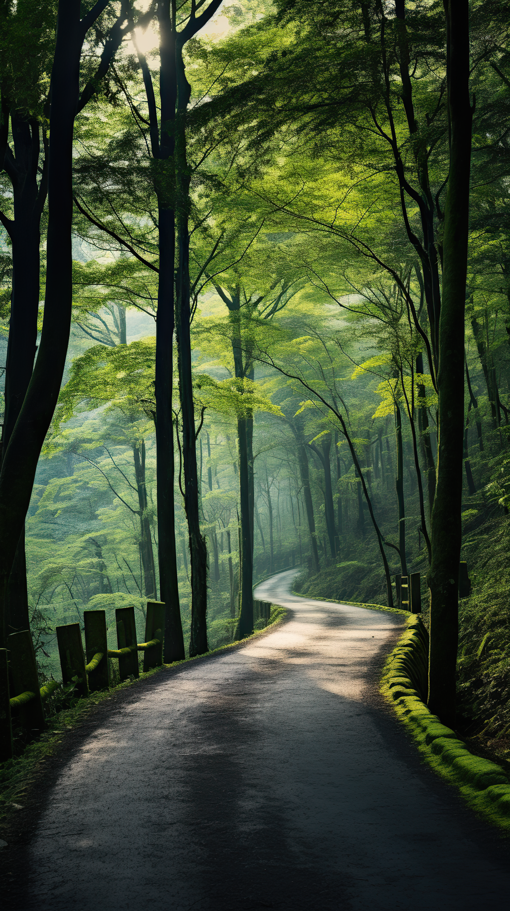 Asphalt road in beautiful green forest