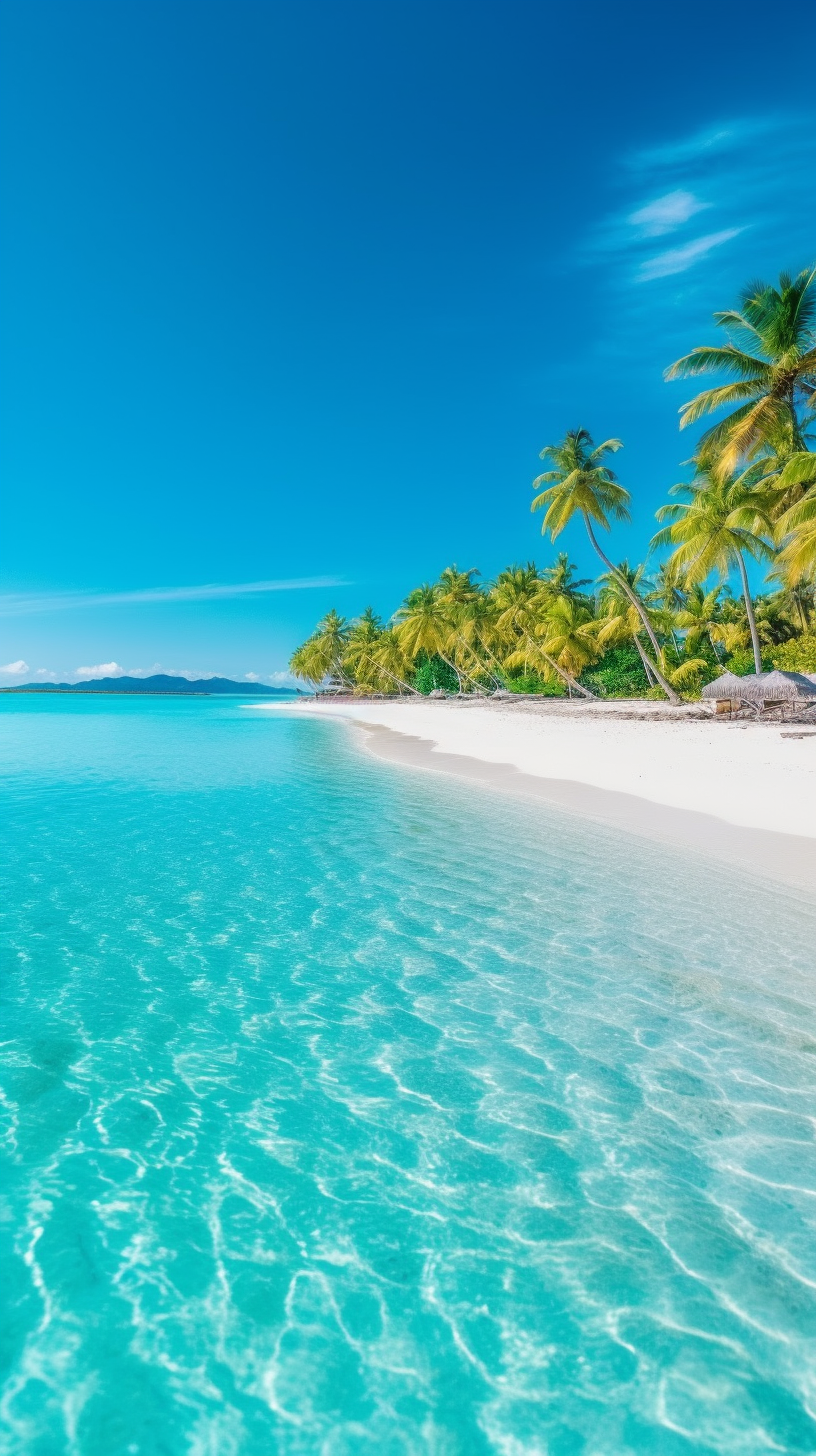 Beautiful tropical island with beach , sea , and coconut palm tree on blue sky