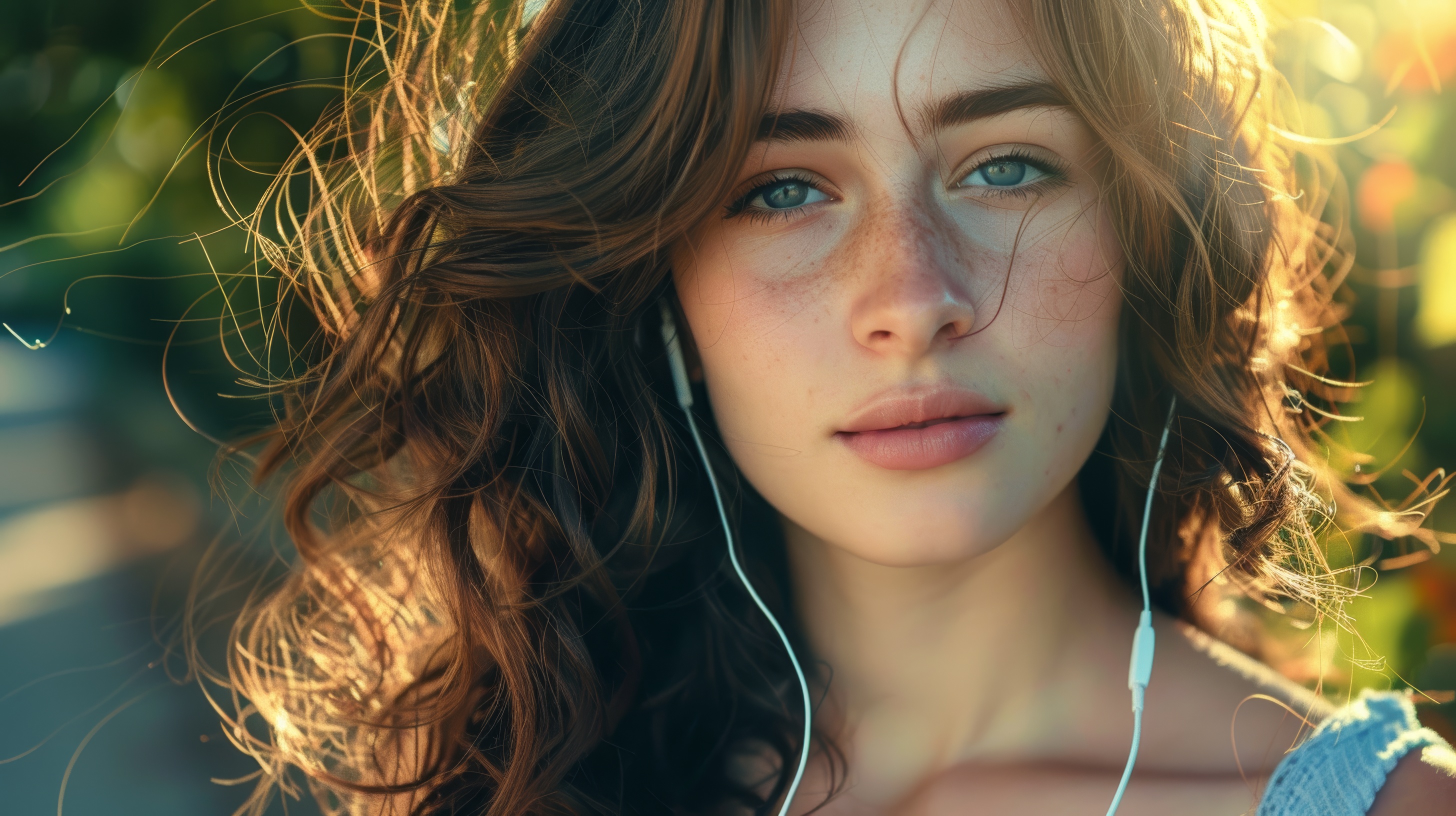 Beautiful young girl listening to music with headphones, Generative AI