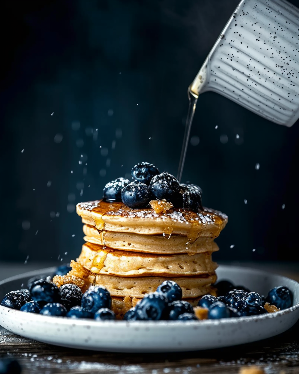 Blueberry pancakes with fresh blueberries