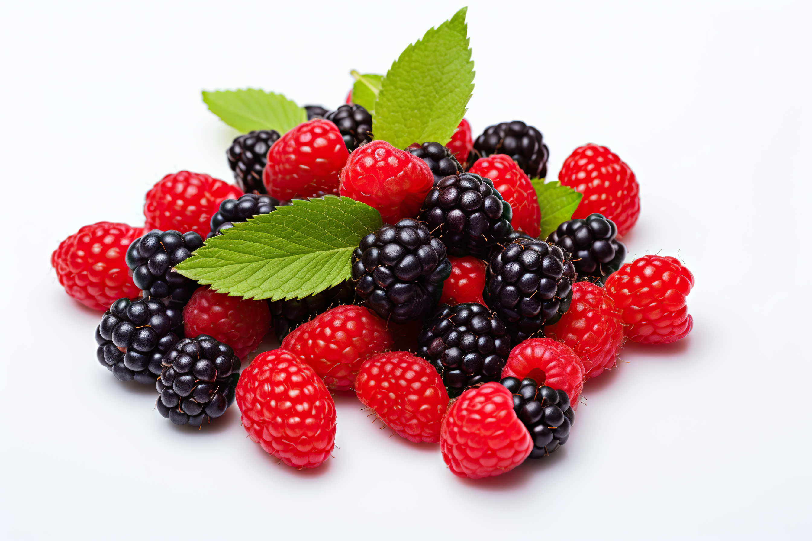 Close-up arrangement mixed, assorted berries including blackberries