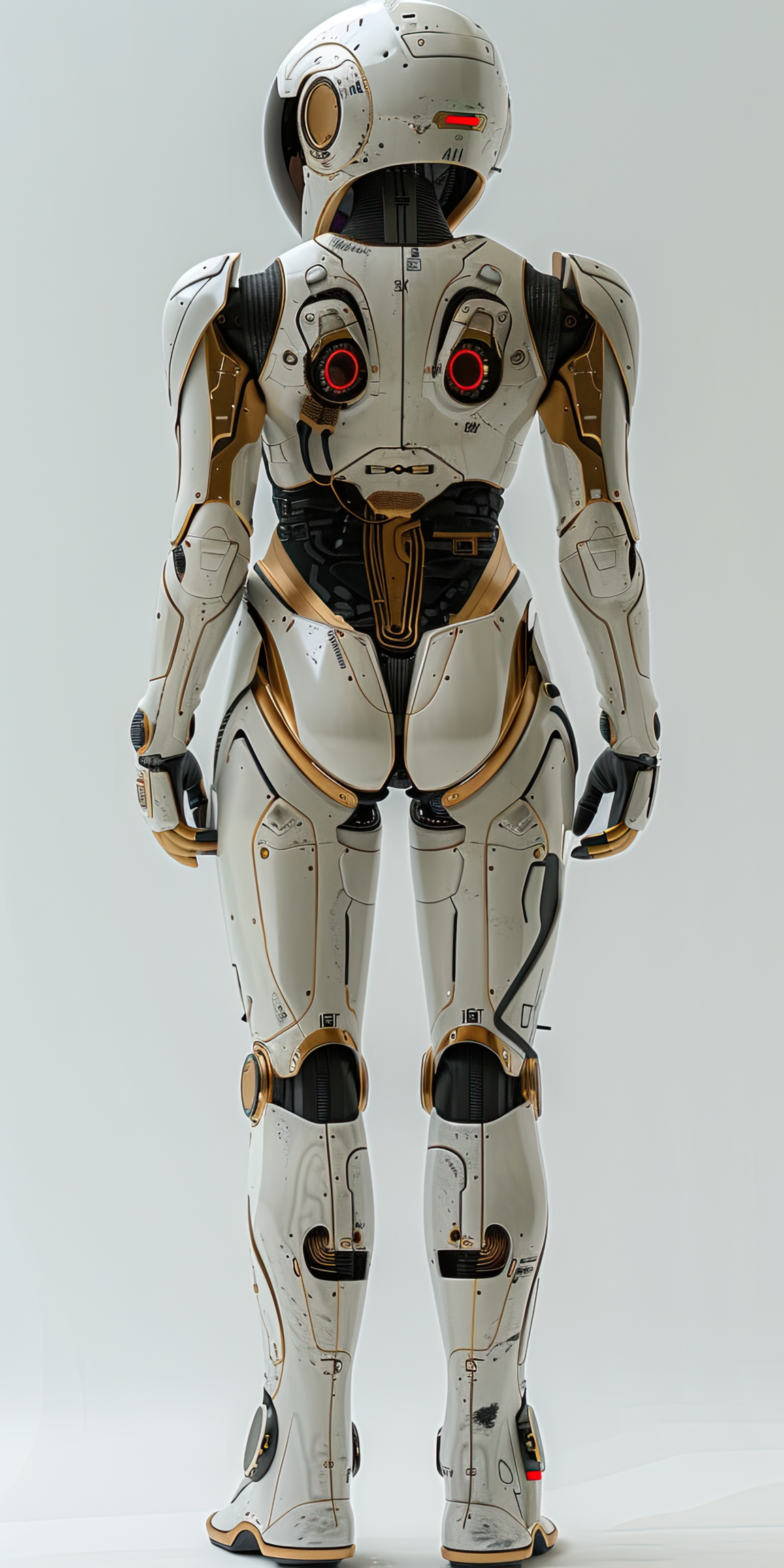 Female robot isolated on light background