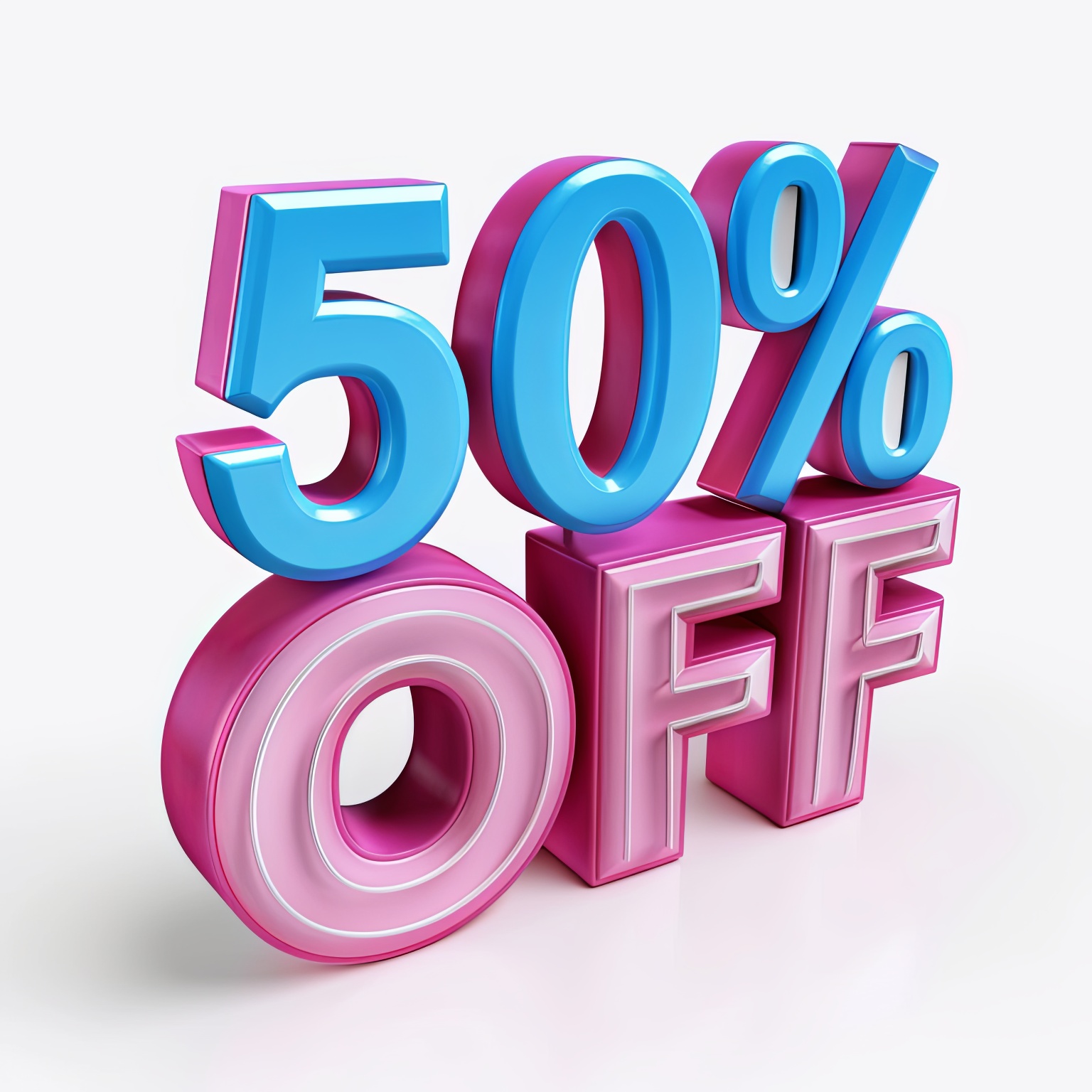 Fifty percent off. Discount 50 . 3D illustration on white background