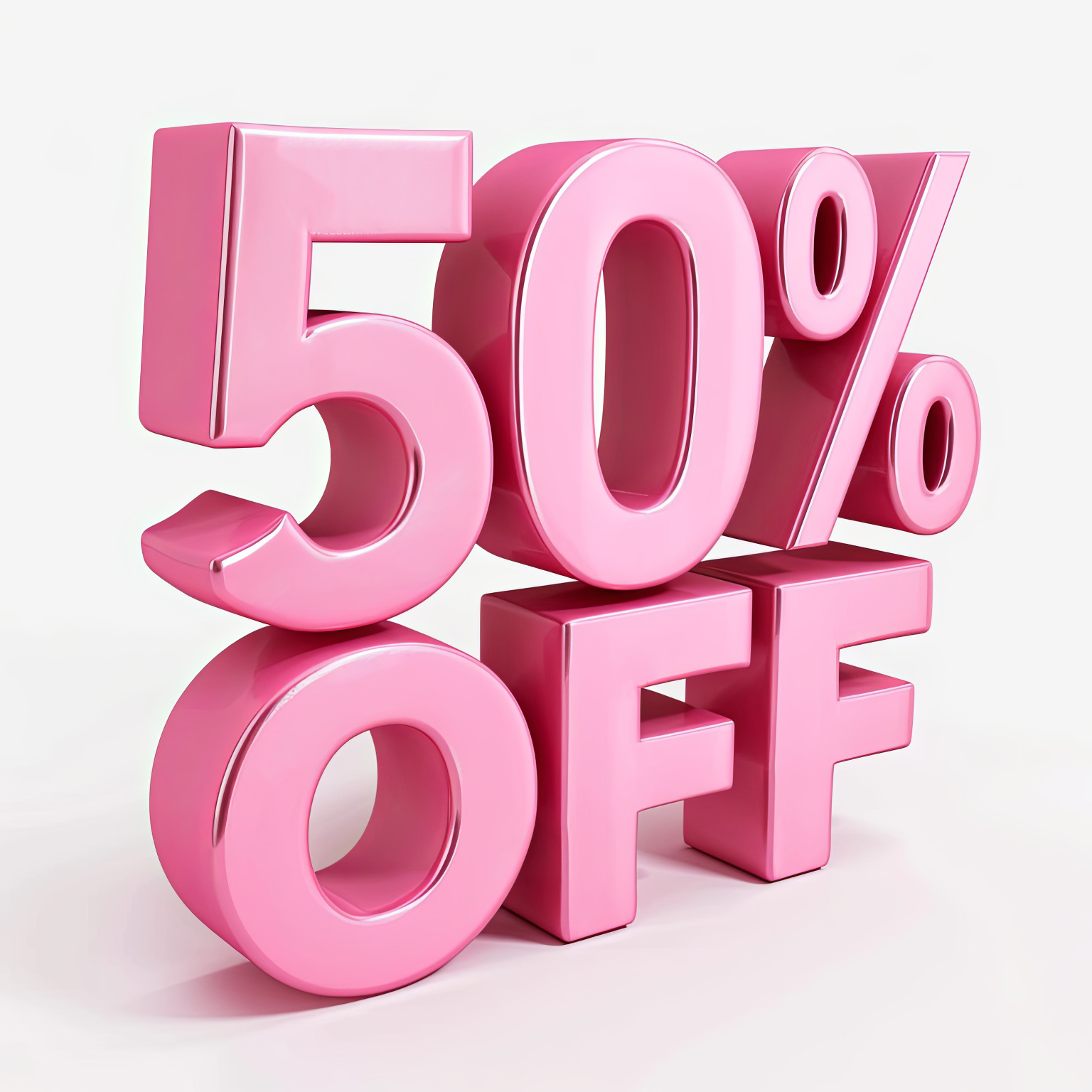 Fifty percent of Discount 50, 3D illustration on white background