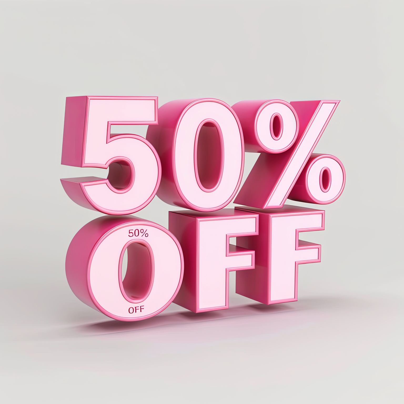 Fifty percent of Discount 50, 3D illustration on white background