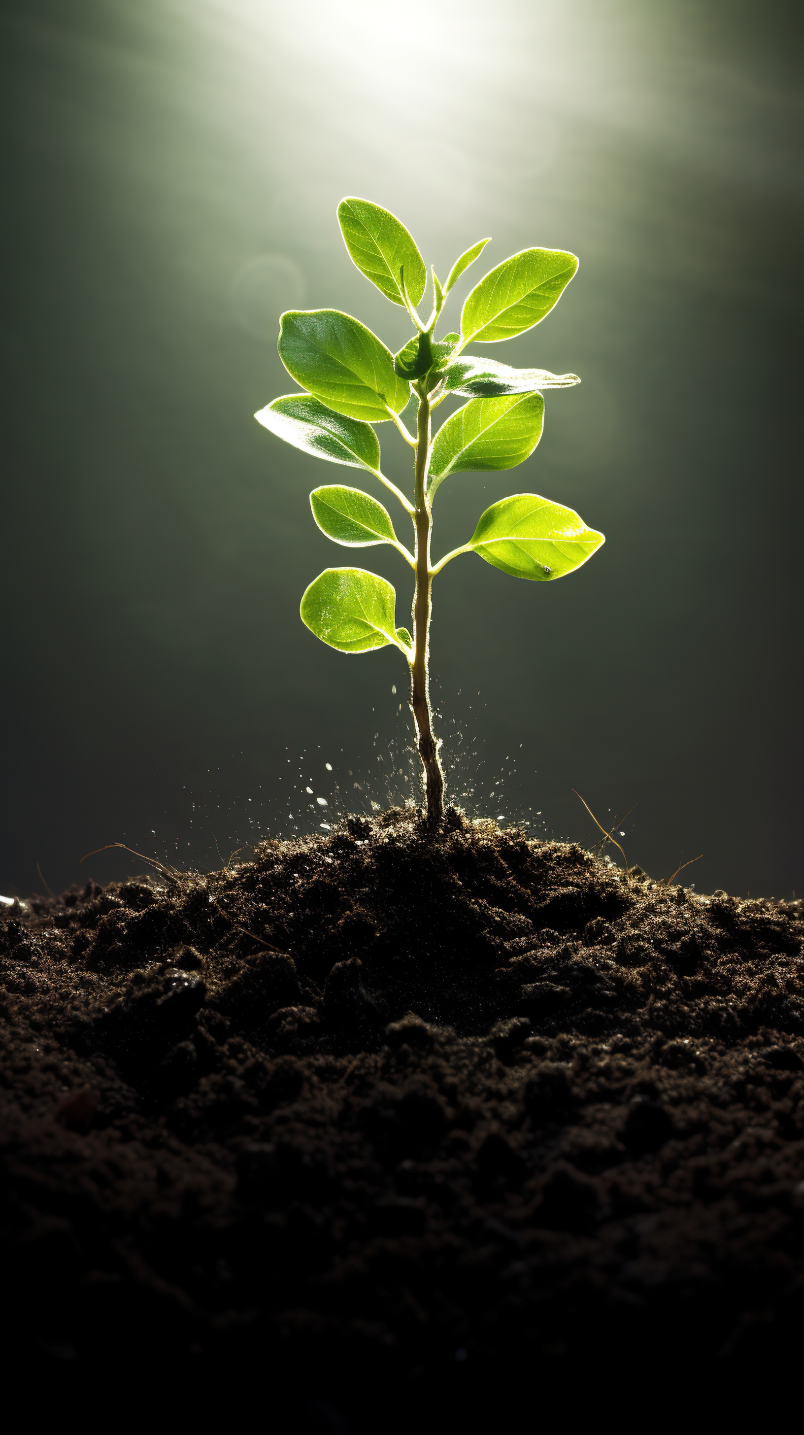 Flourishing tree sapling, young plant growing out from the soil