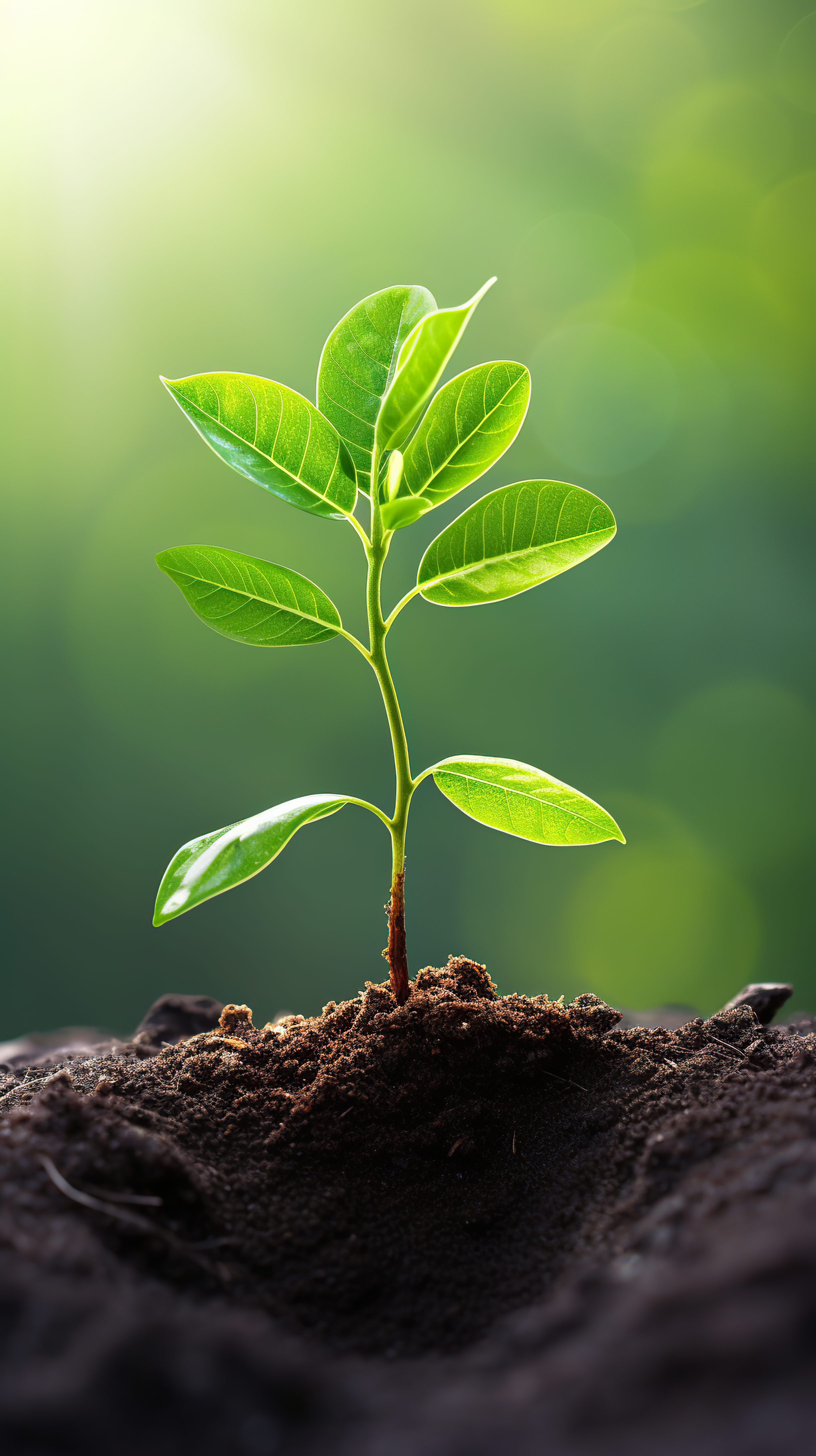 Flourishing tree sapling, young plant growing out from the soil
