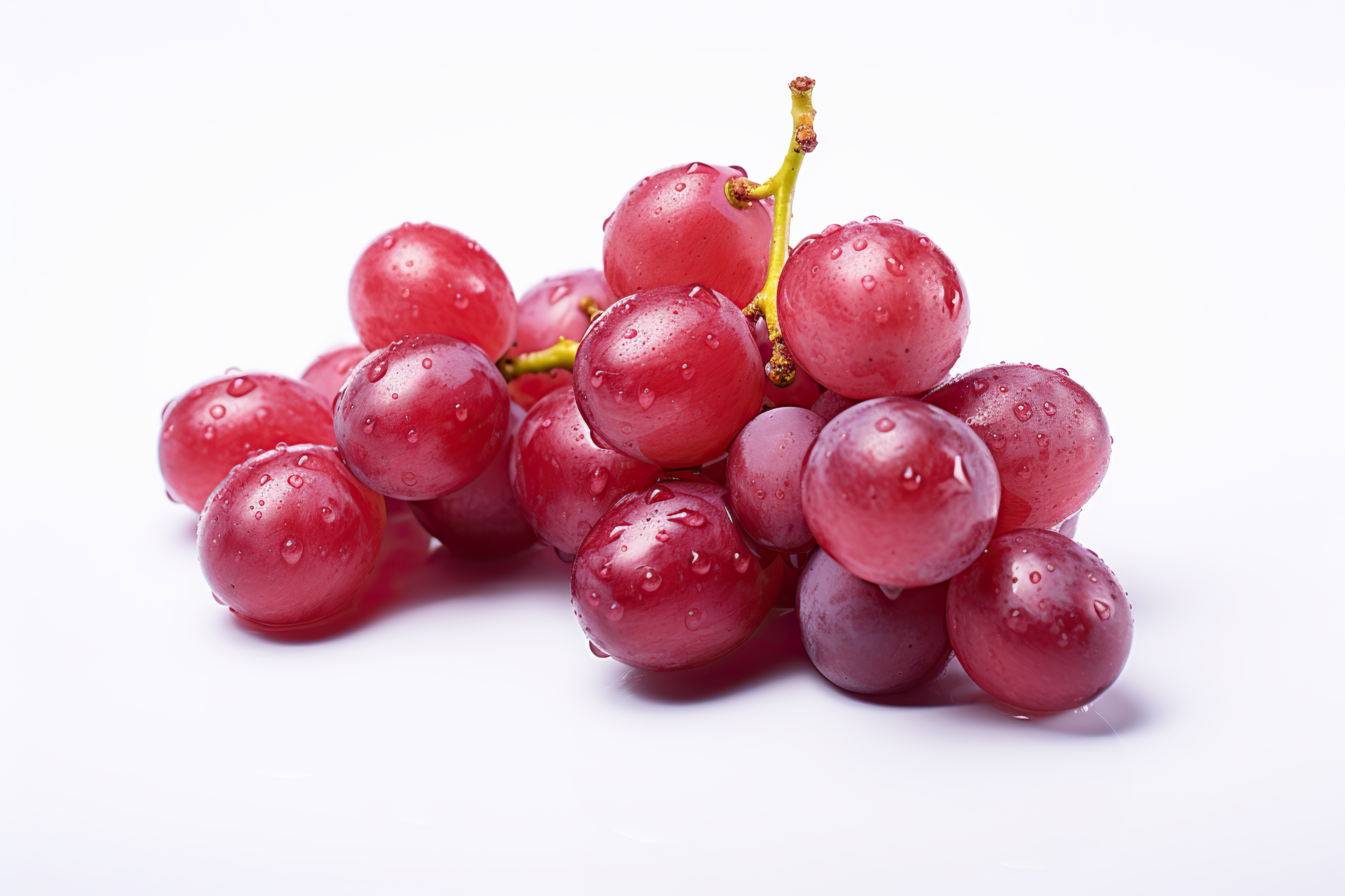 Fresh red grapes with droplets isolated on white background