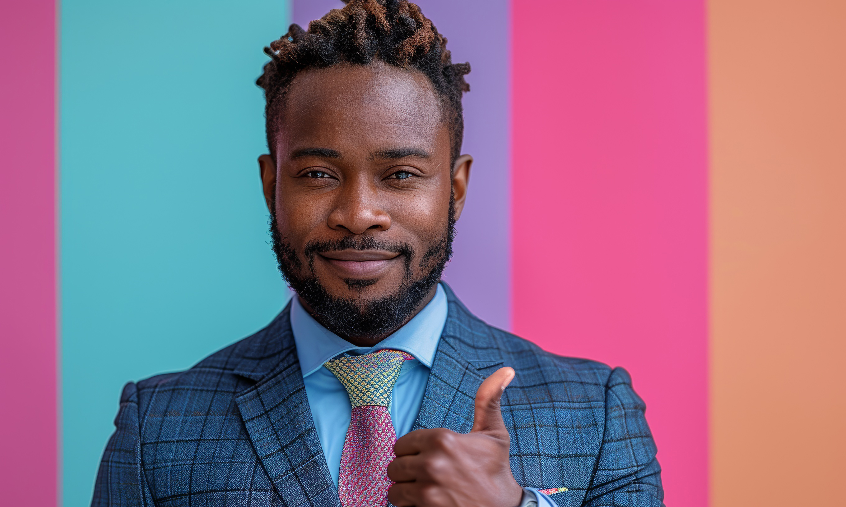 Handsome black business man in a suit showing thumbs up, Generative AI
