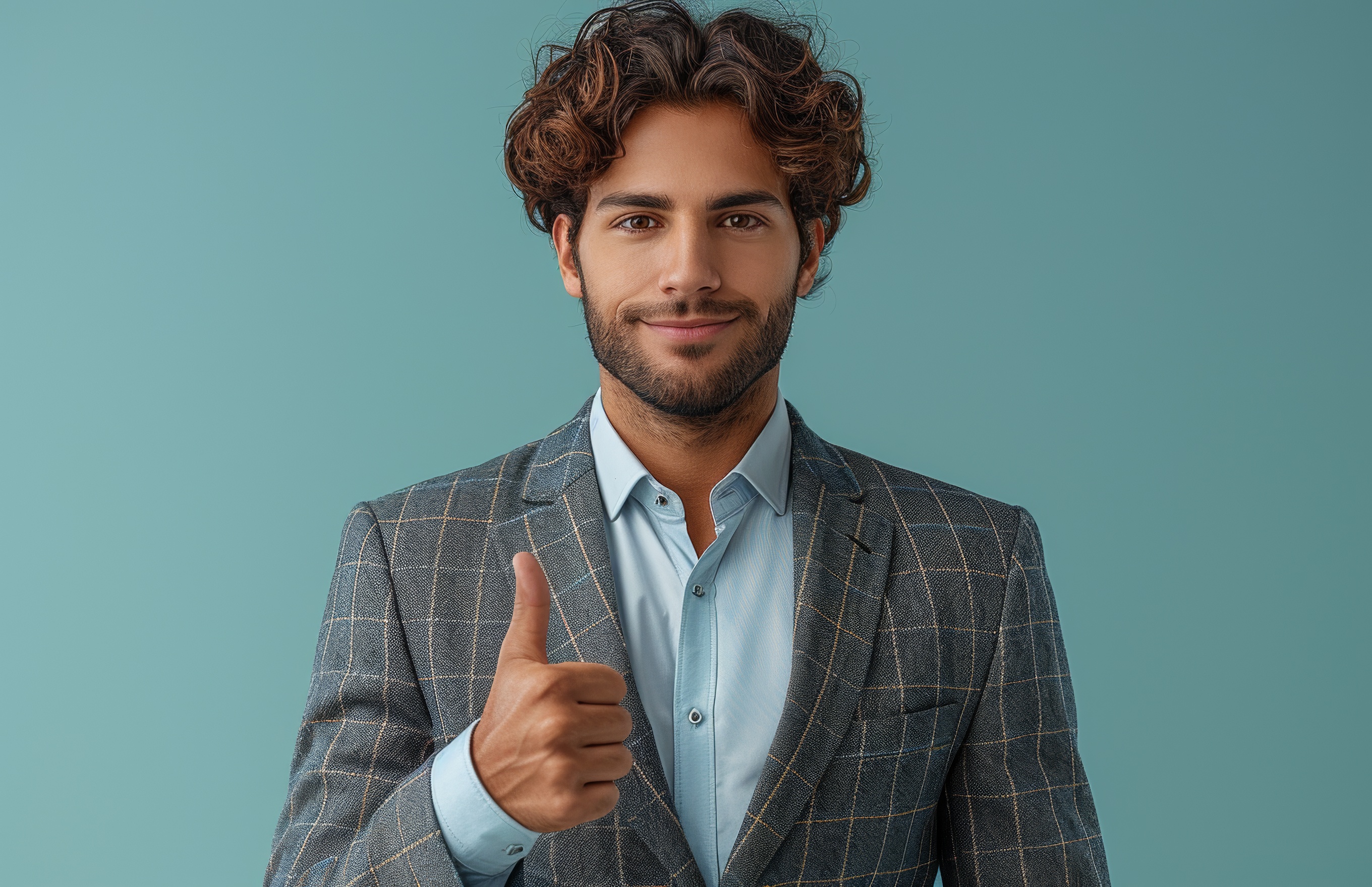 Handsome business man in a suit showing thumbs up, Generative AI