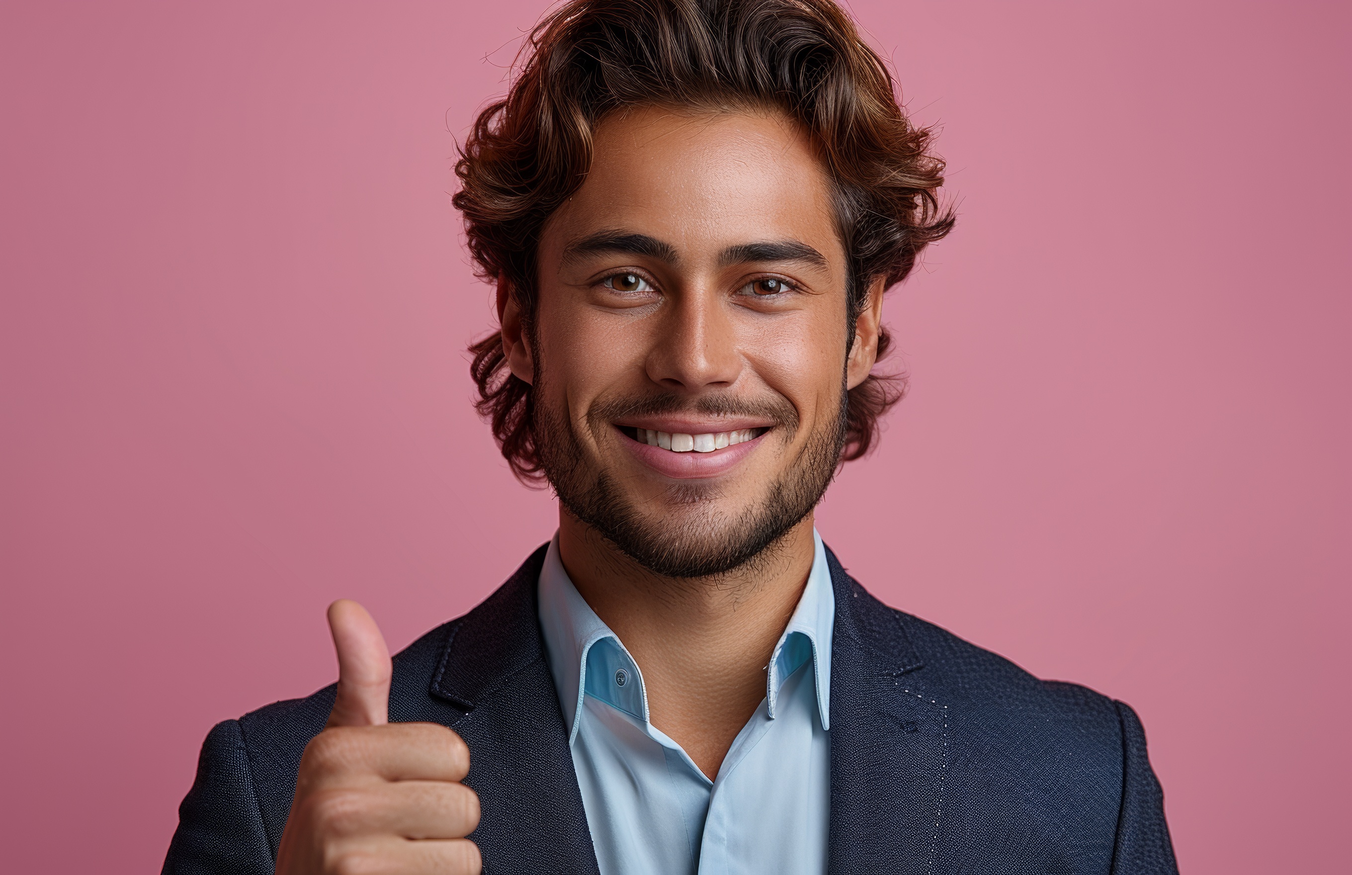 Handsome business man in a suit showing thumbs up, Generative AI