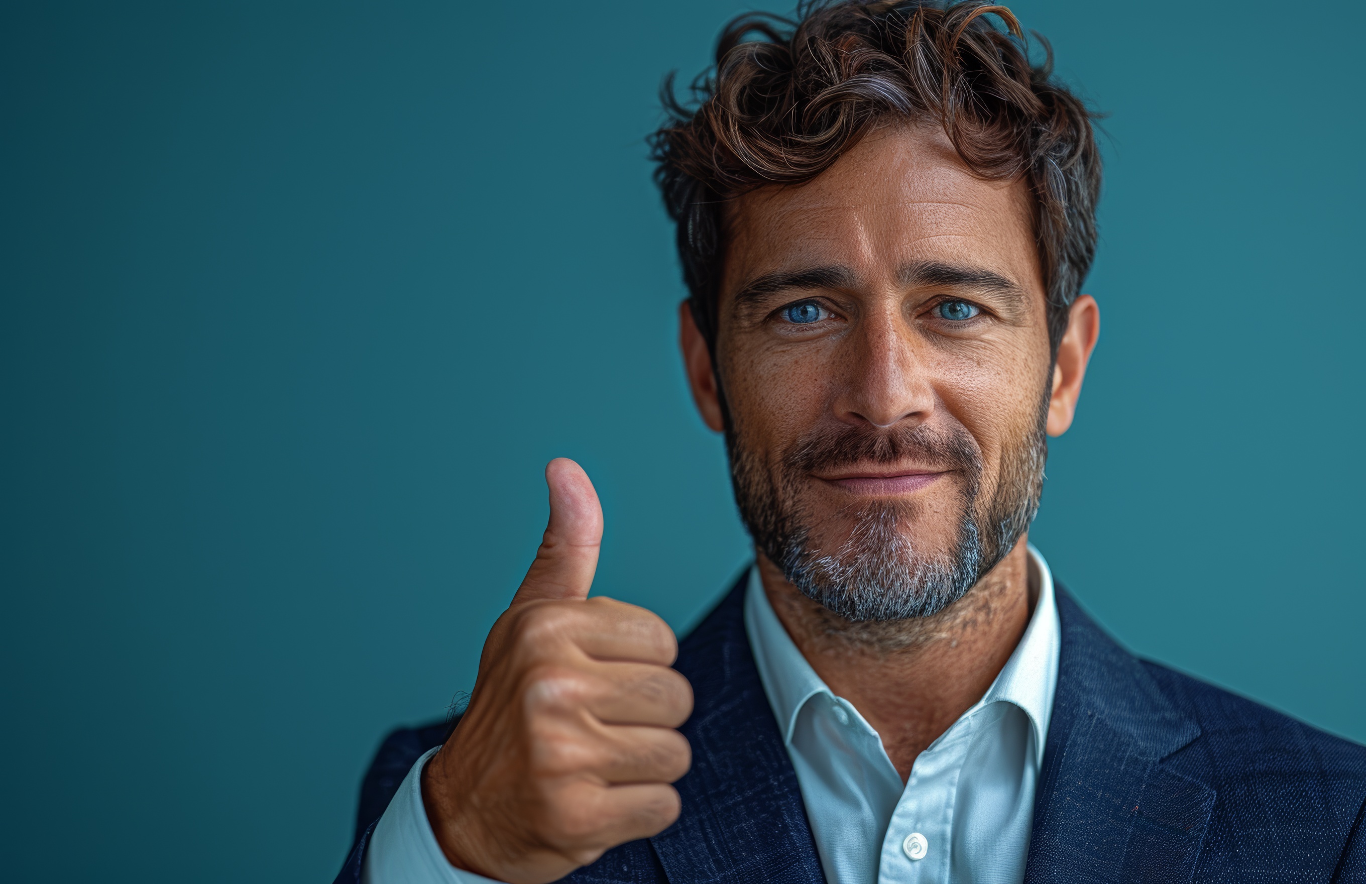 Handsome business man in a suit showing thumbs up, Generative AI