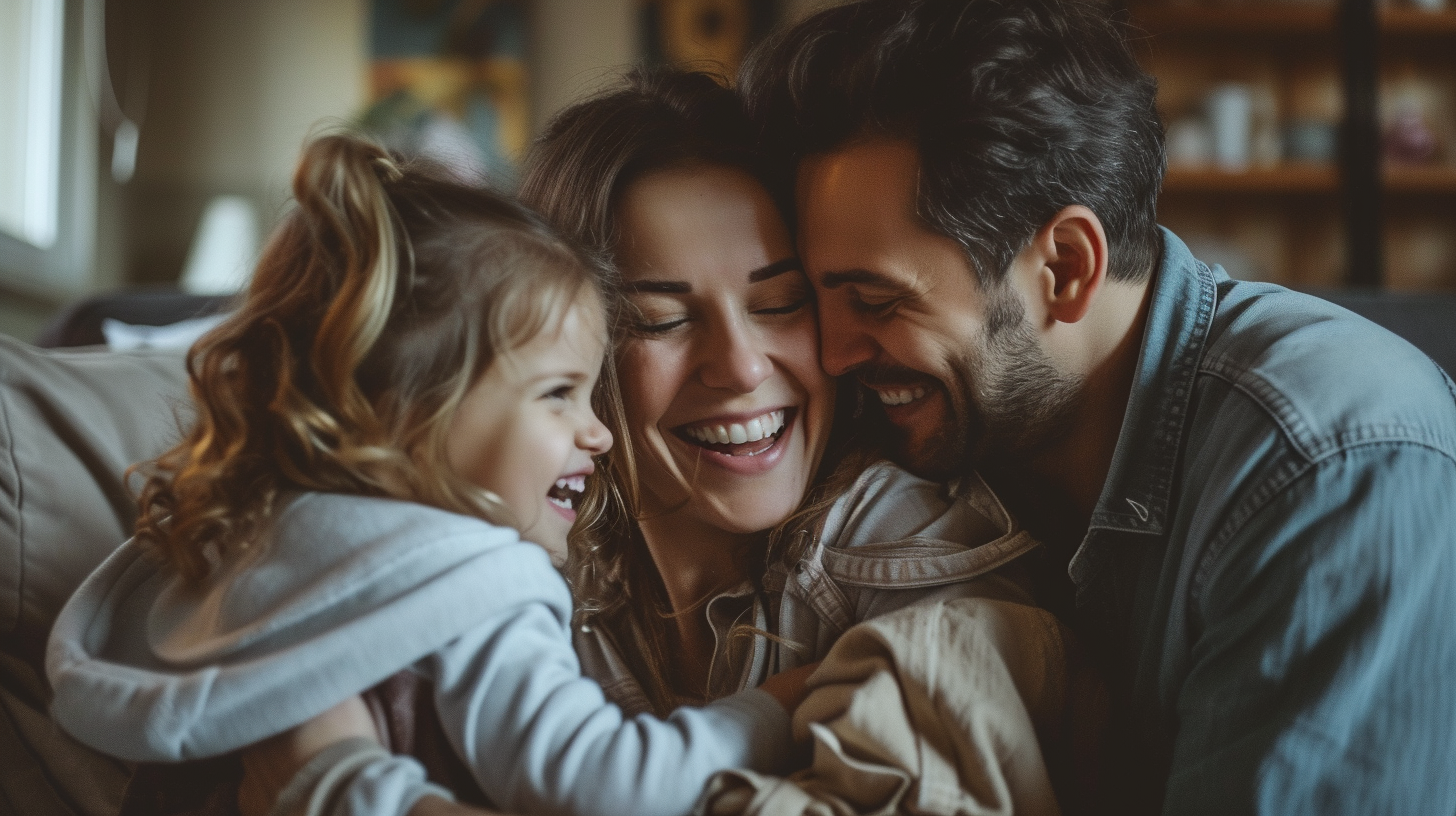 Happy family having fun time at home, ai generative