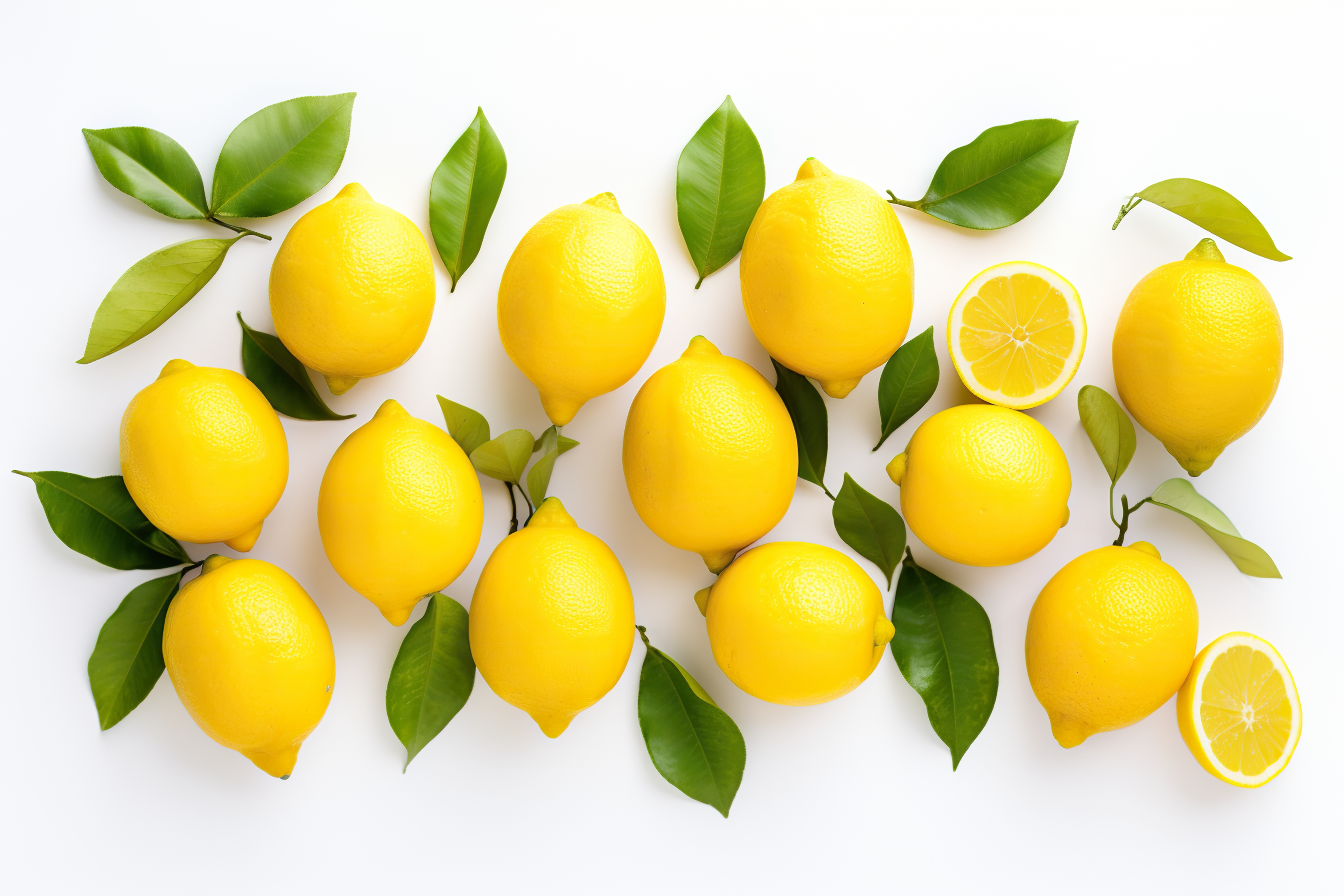 Juicy lemon with leaves isolated on white background