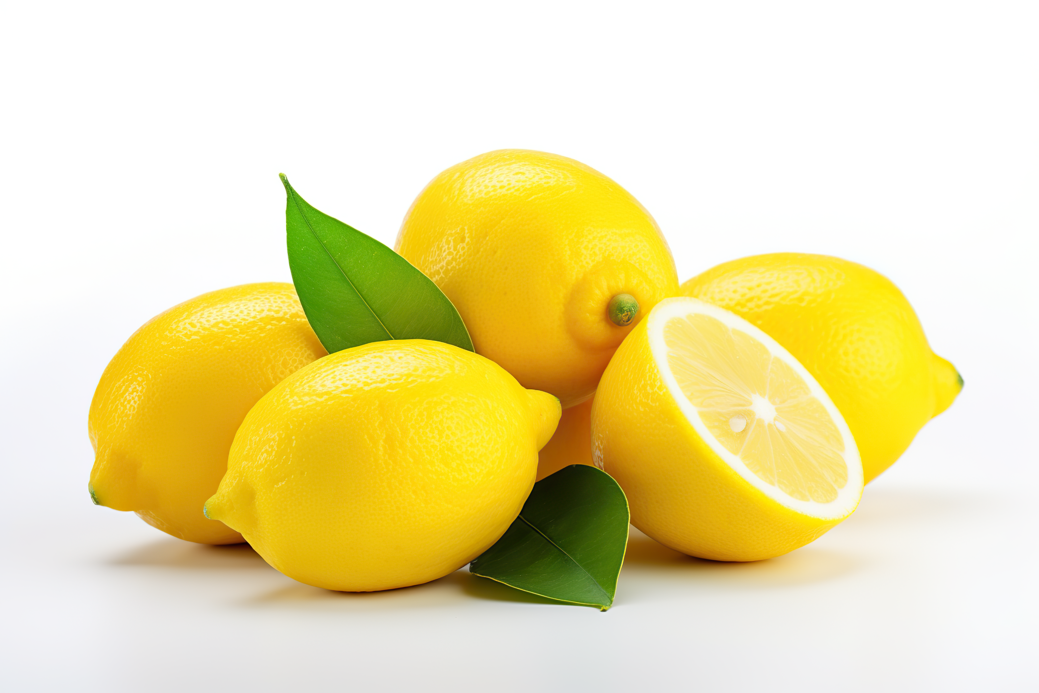 Juicy lemon with leaves isolated on white background