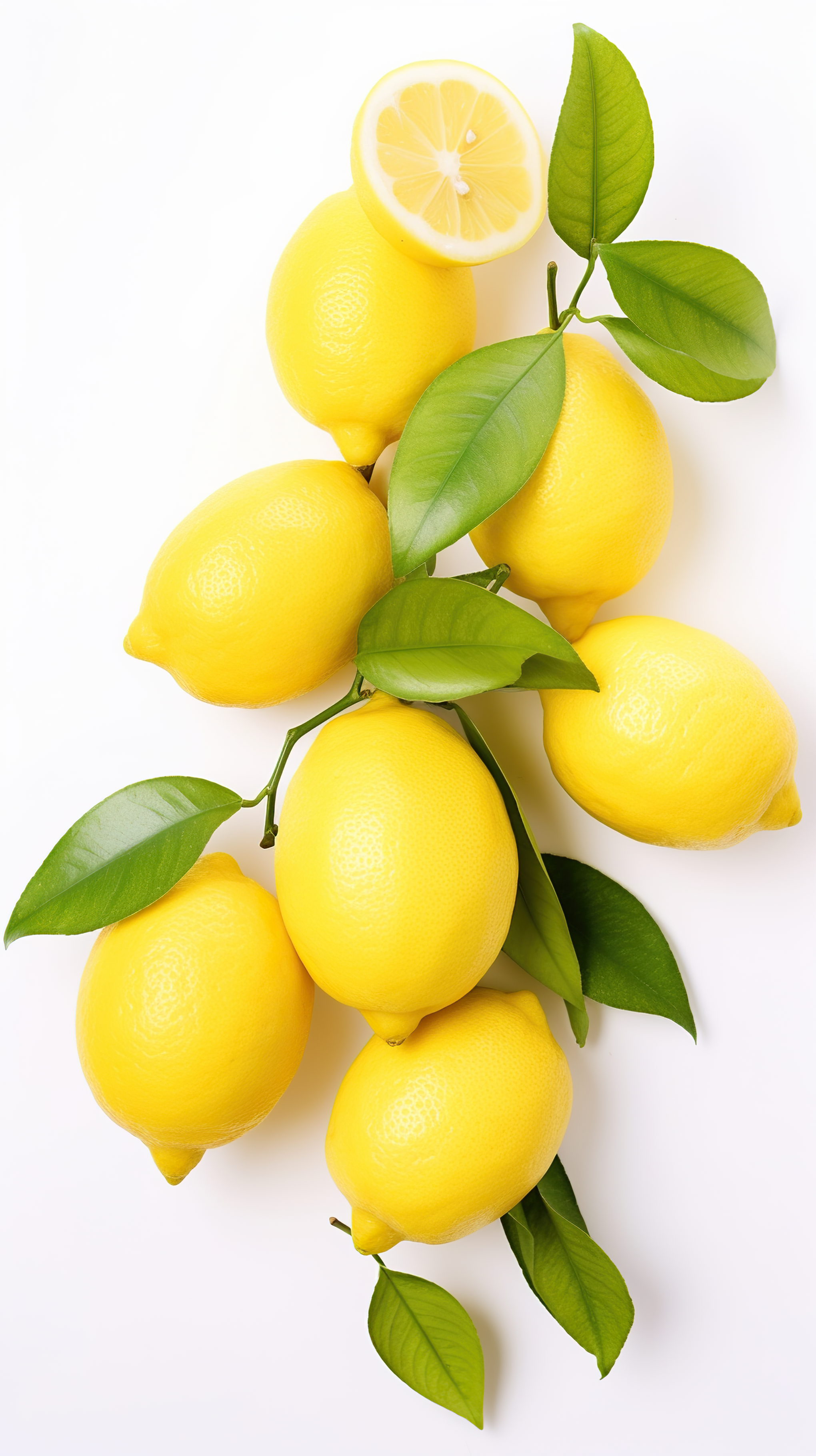 Juicy lemon with leaves isolated on white background